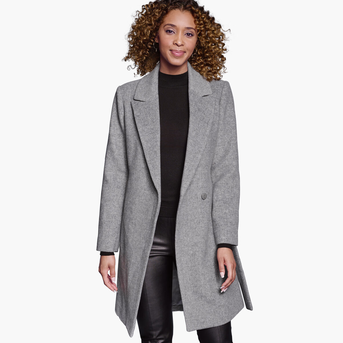 Wool-Blend Coat with Removable Knit Collar image number null