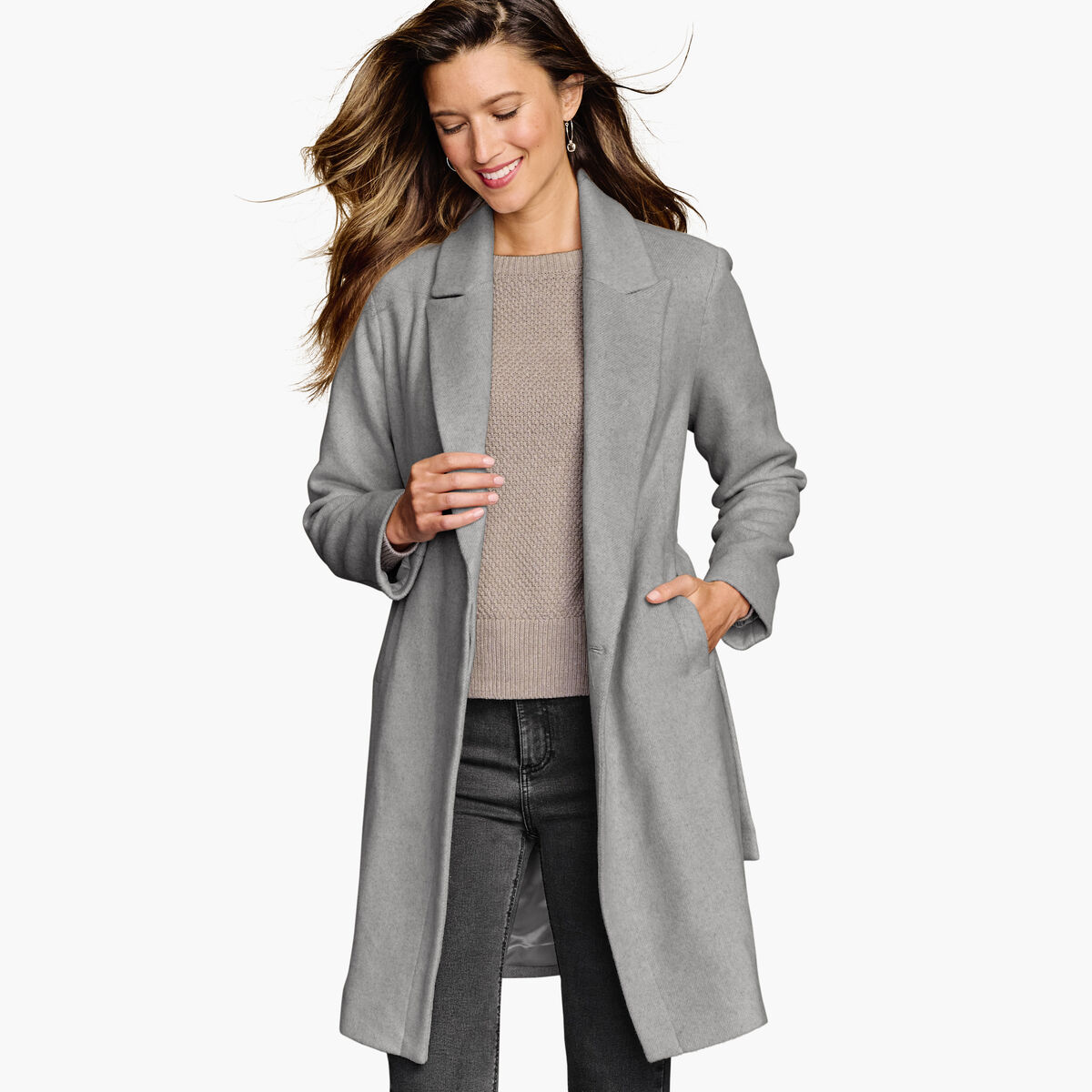 Wool-Blend Coat with Removable Knit Collar image number null