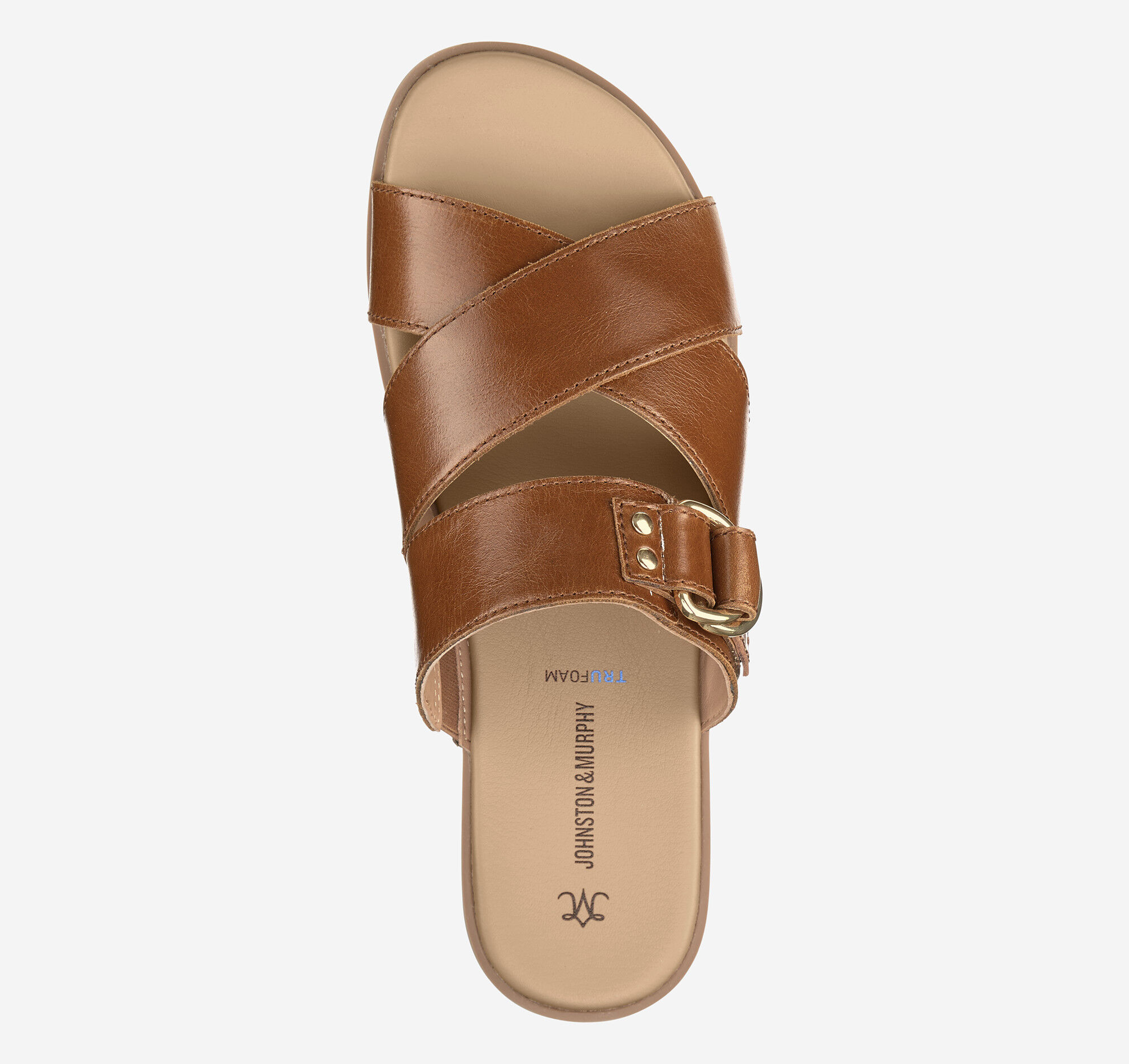 Women's Shayla Cross-Band Slide in Cognac Calfskin | Johnston & Murphy
