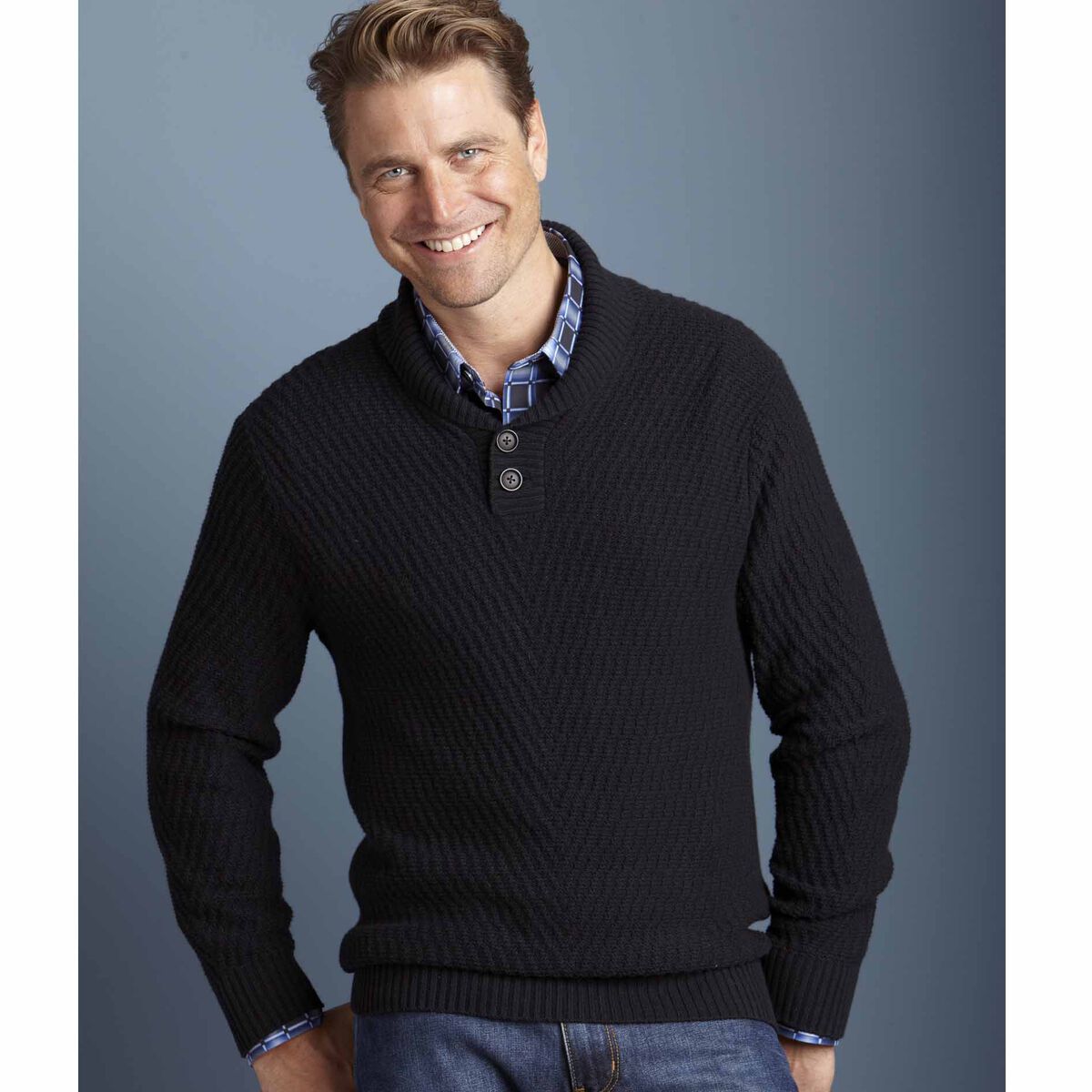 Textured Shawl-Collar Sweater image number null