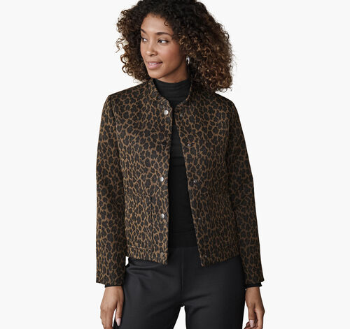 Twill Jacquard Bomber Jacket - Black/Brown Leopard Print