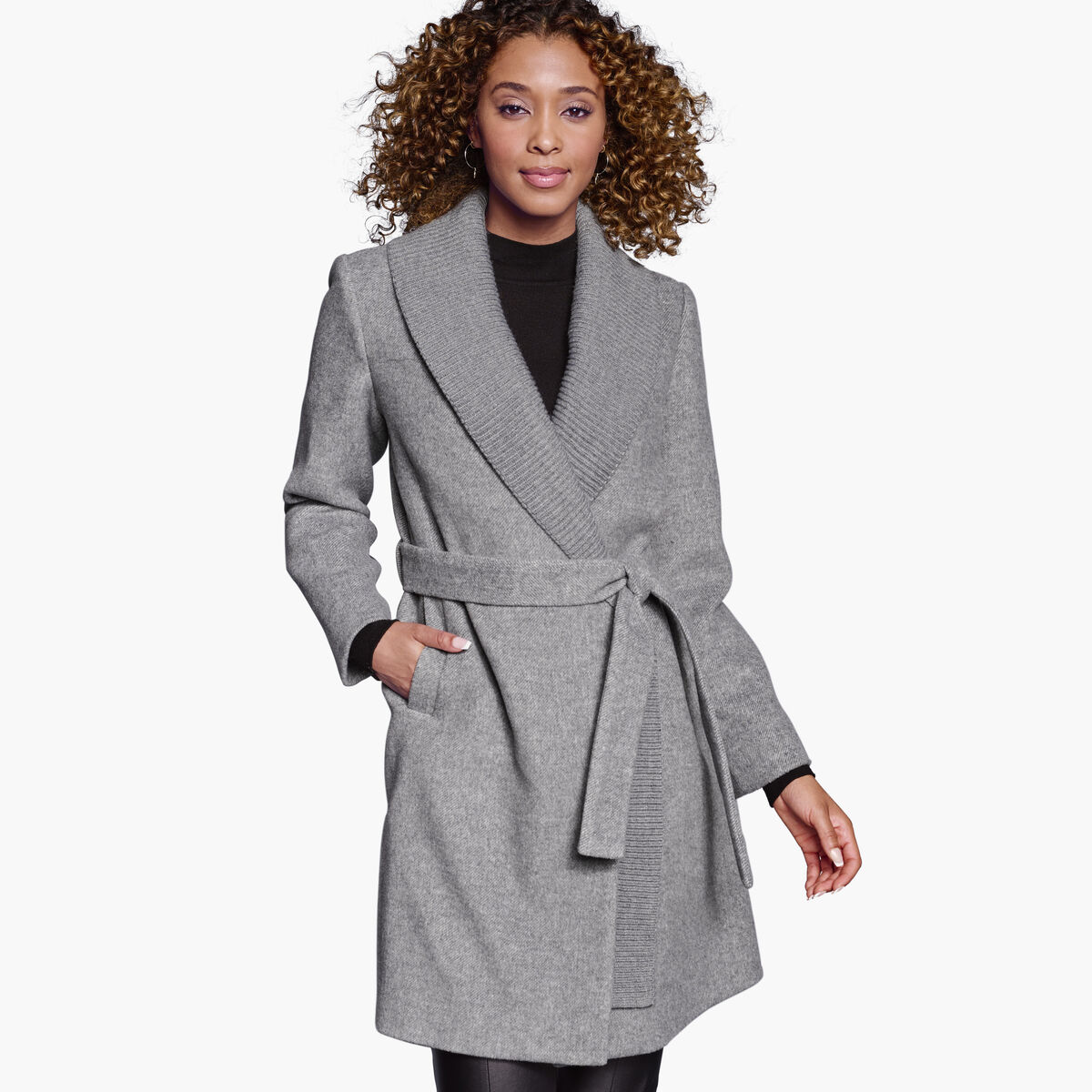 Wool-Blend Coat with Removable Knit Collar image number null