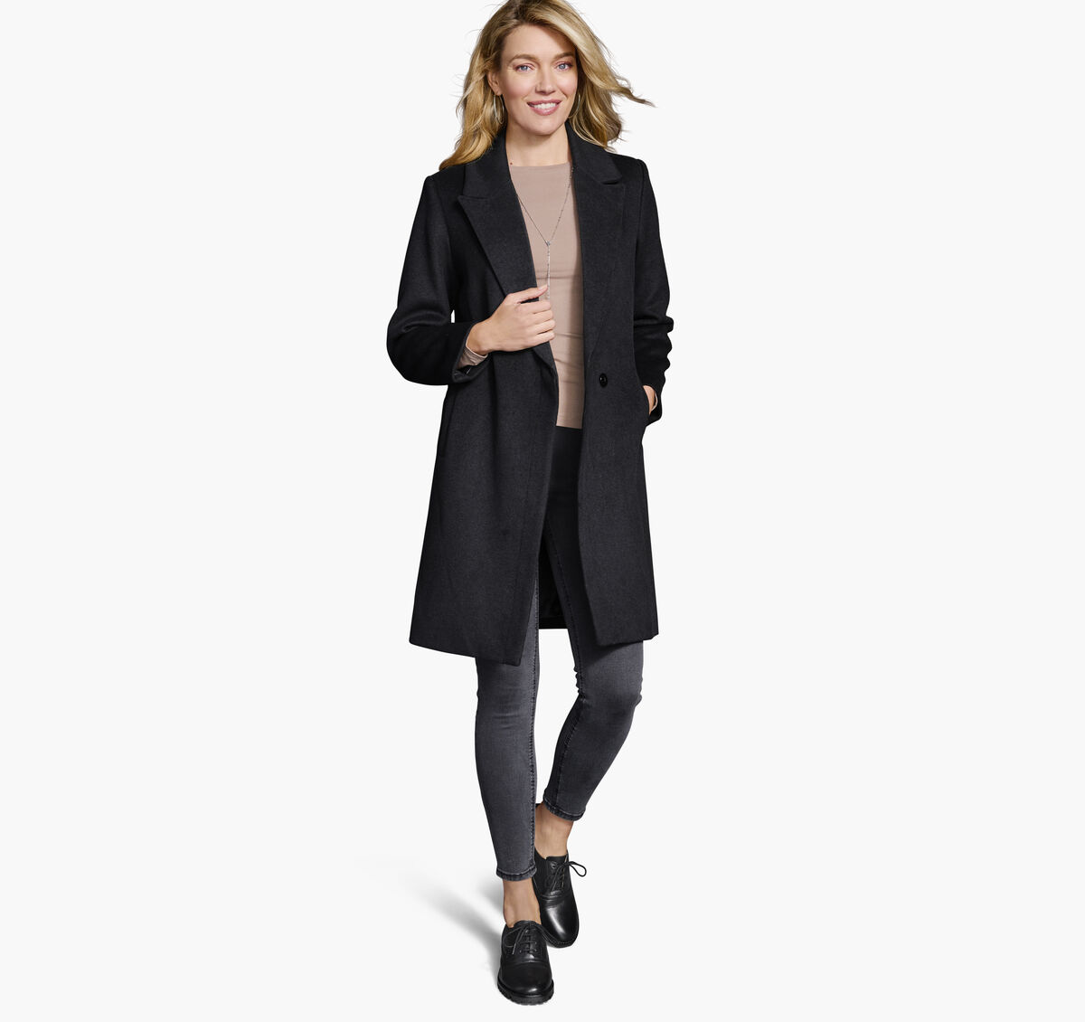 Wool-Blend Coat with Removable Knit Collar image number null