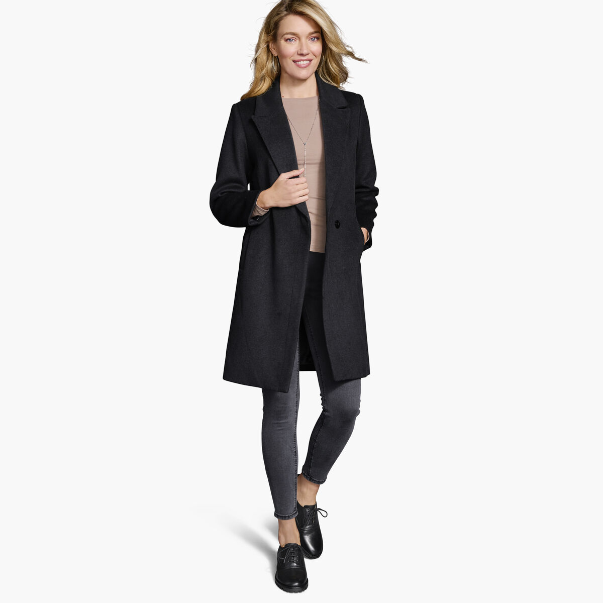 Wool-Blend Coat with Removable Knit Collar image number null