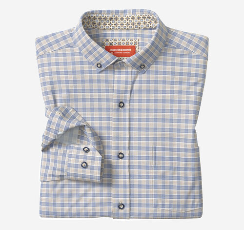 XC+&trade; Motion Long-Sleeve Sport Knit Shirt - Tan/Navy Two-Tone Gingham