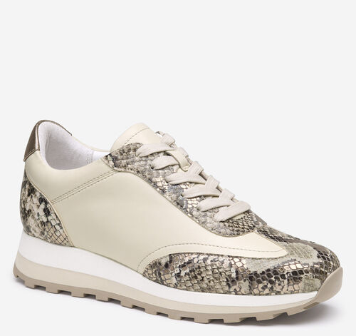 Piper T-Toe Lace-Up - Pewter Metallic Snake-Embossed Leather/Bone Glove Leather