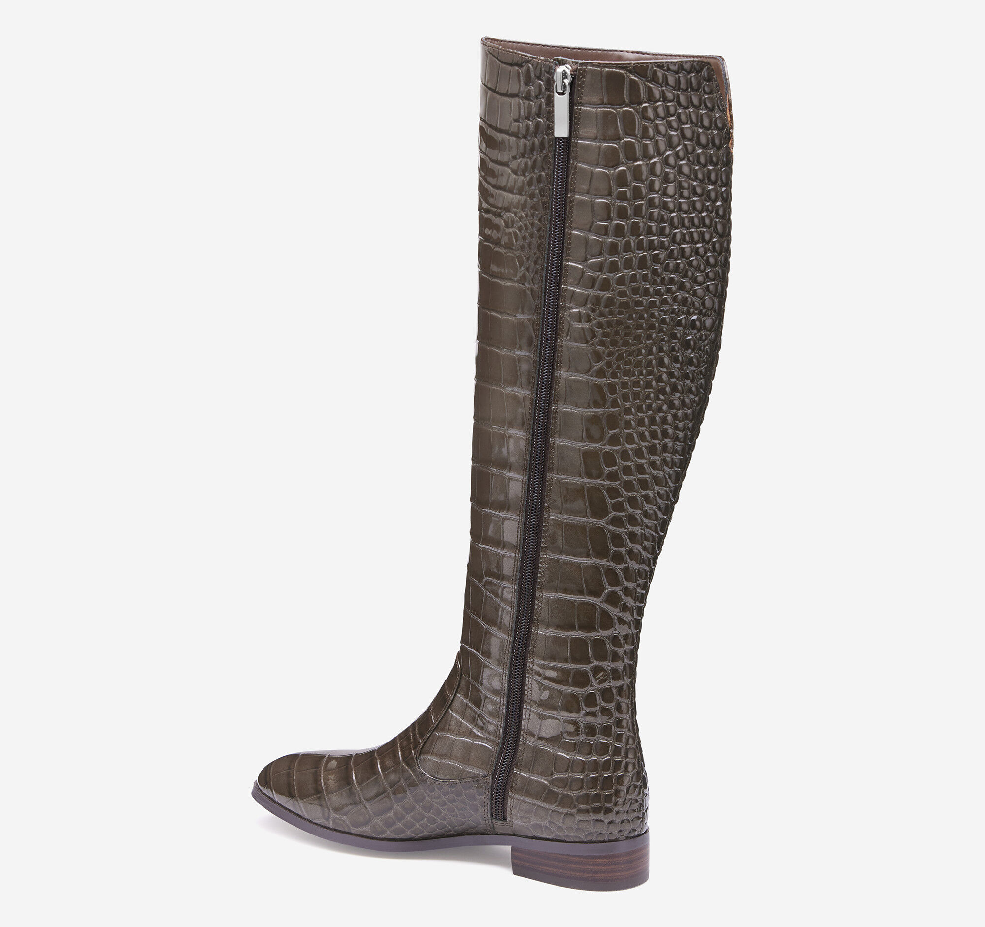 Women's Tinsley Riding Boot in Brown Pearlized Croc Embossed