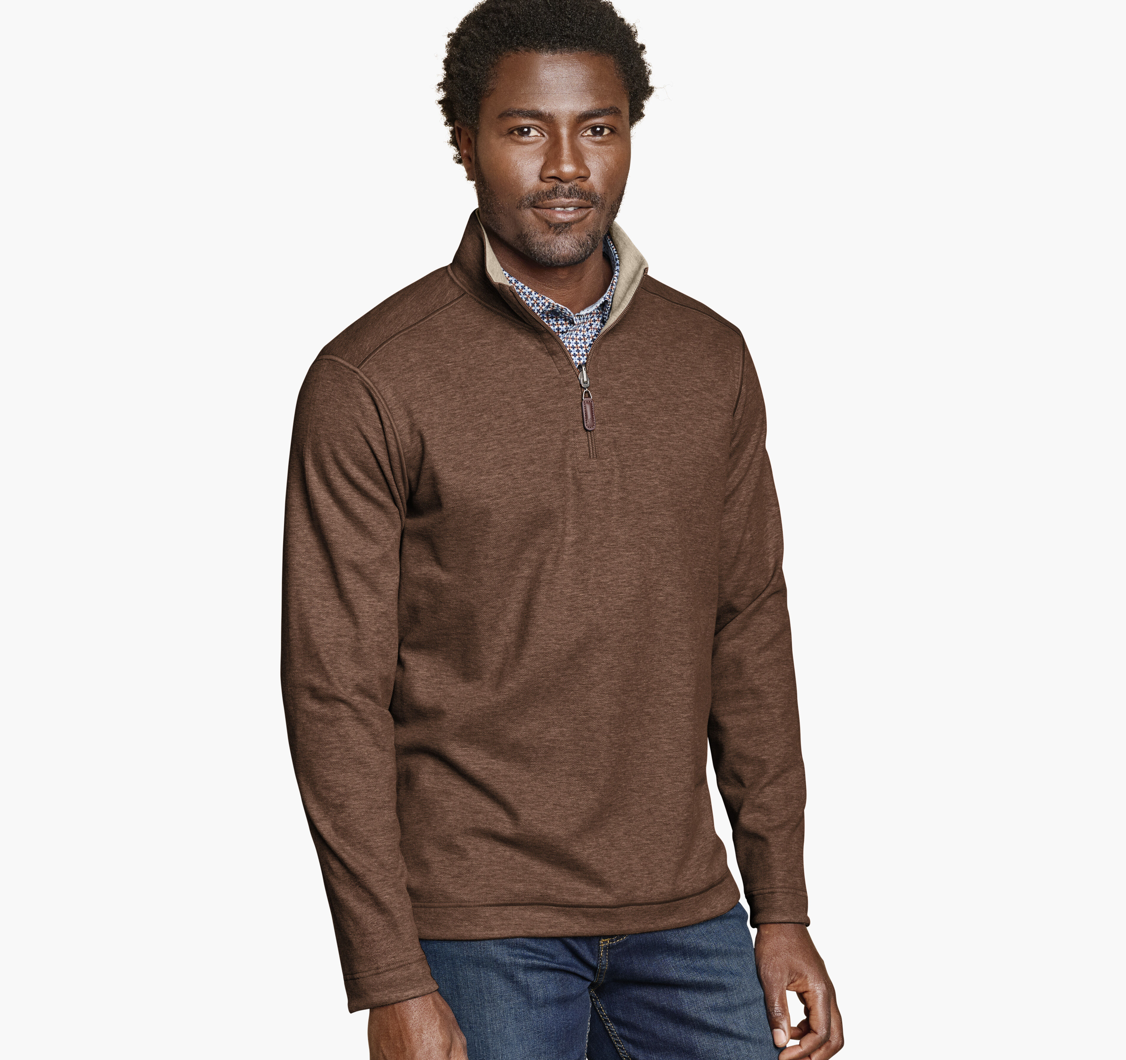 Men's Icon Reversible Solid Quarter-Zip in Rust/Oatmeal | Johnston