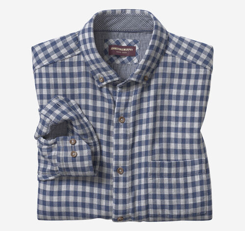Double-Layer Long-Sleeve Shirt - Navy Gingham
