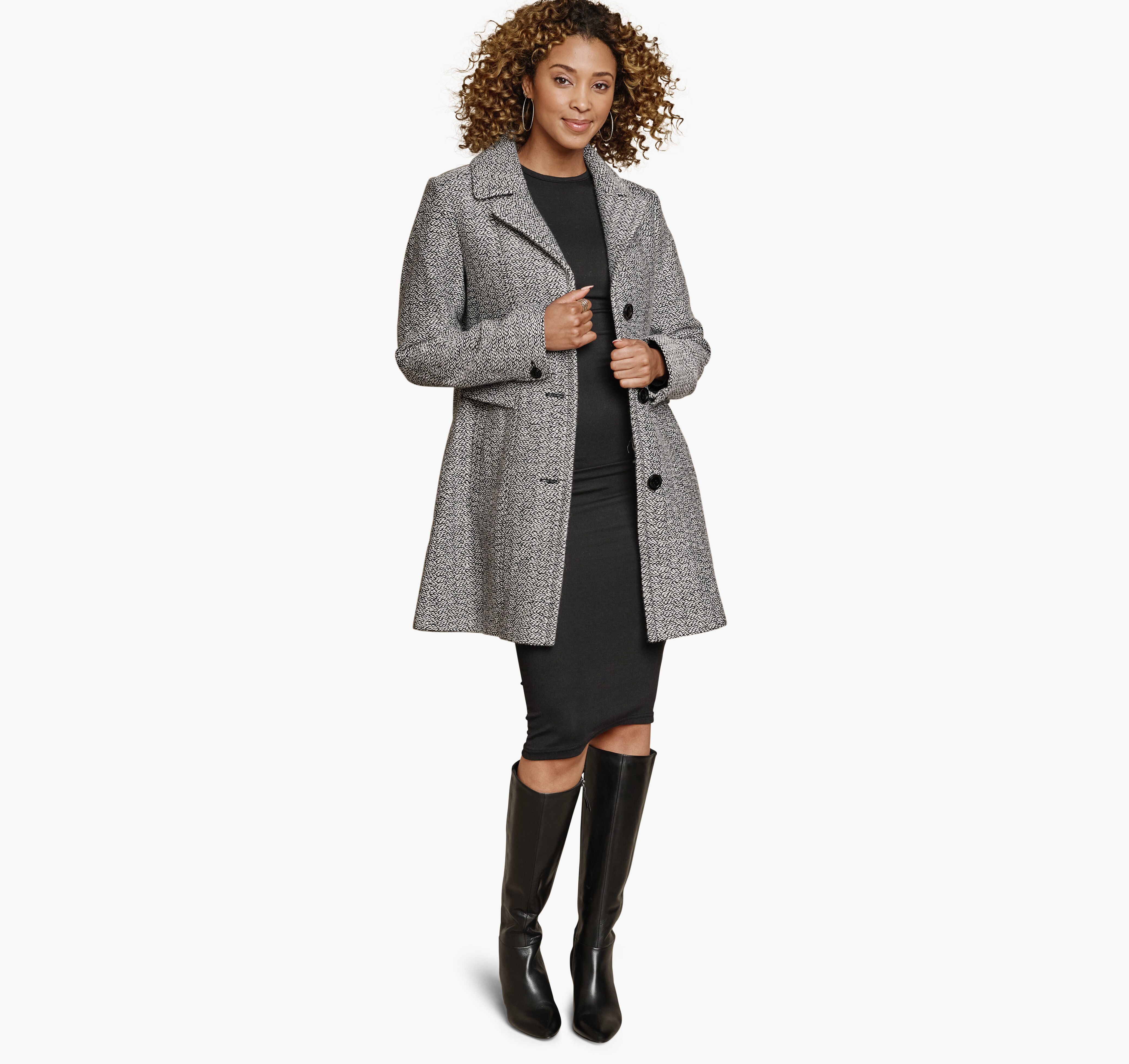 Women's Tweed Coat in White/Black | Johnston & Murphy