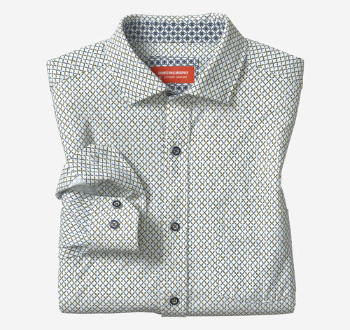XC+&trade; Motion Long-Sleeve Print Knit Shirt - White/Olive Trellis Print