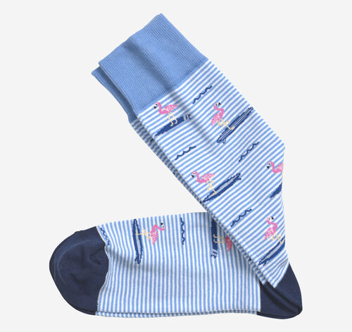 Novelty Socks - Light Blue Surfing Flamingos
