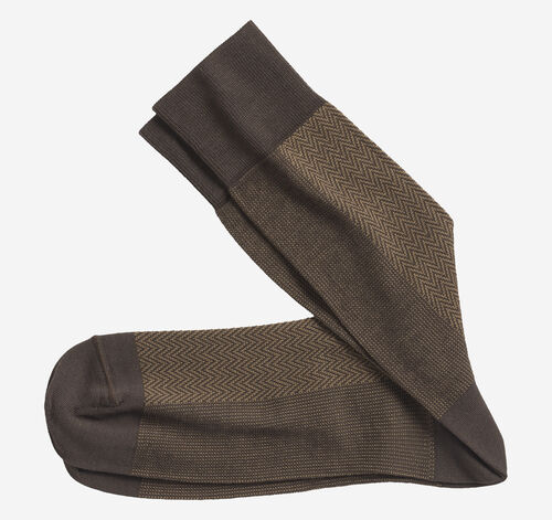 Herringbone Panel Socks - Brown