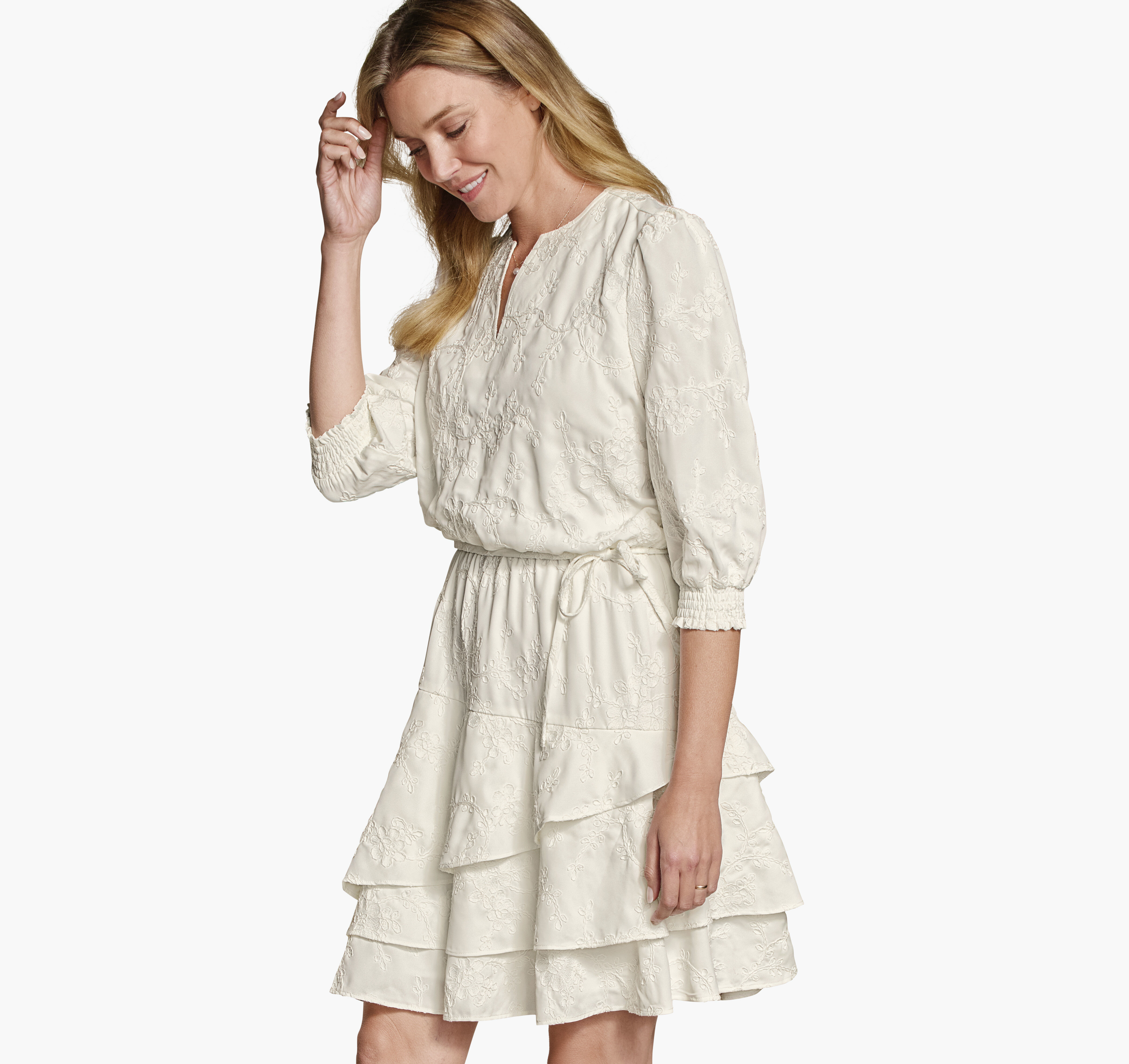 Embroidered Floral Tiered Dress