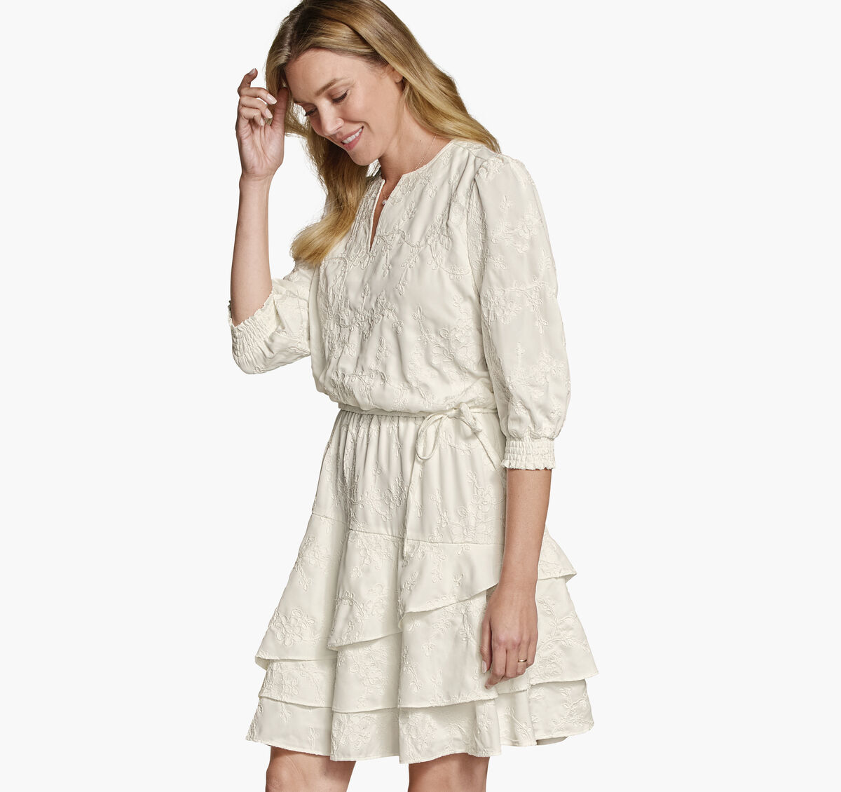 Embroidered Floral Tiered Dress image number null