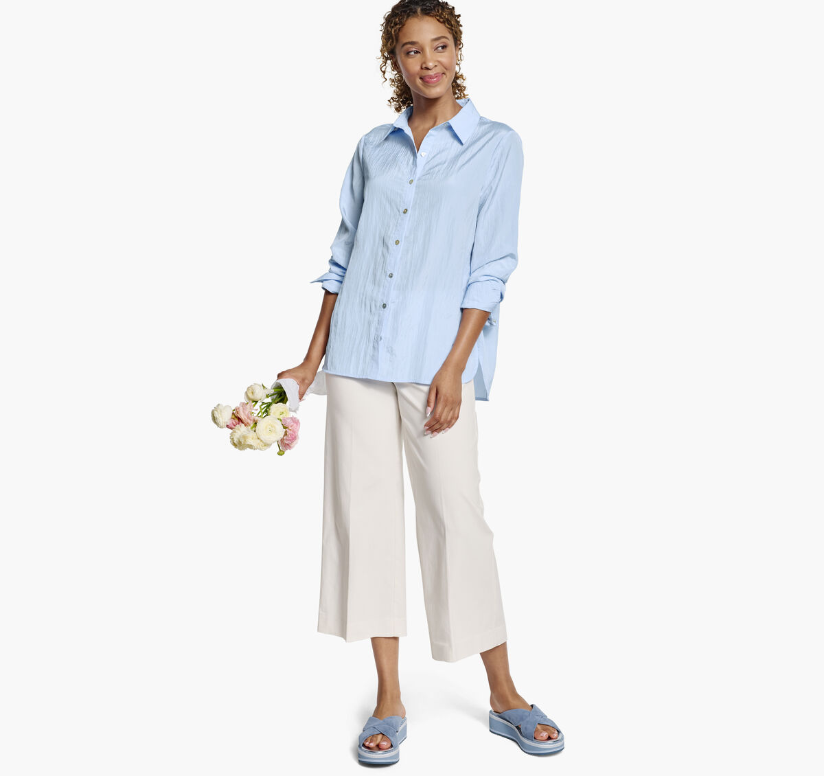 Crinkle Button-Front Shirt image number null