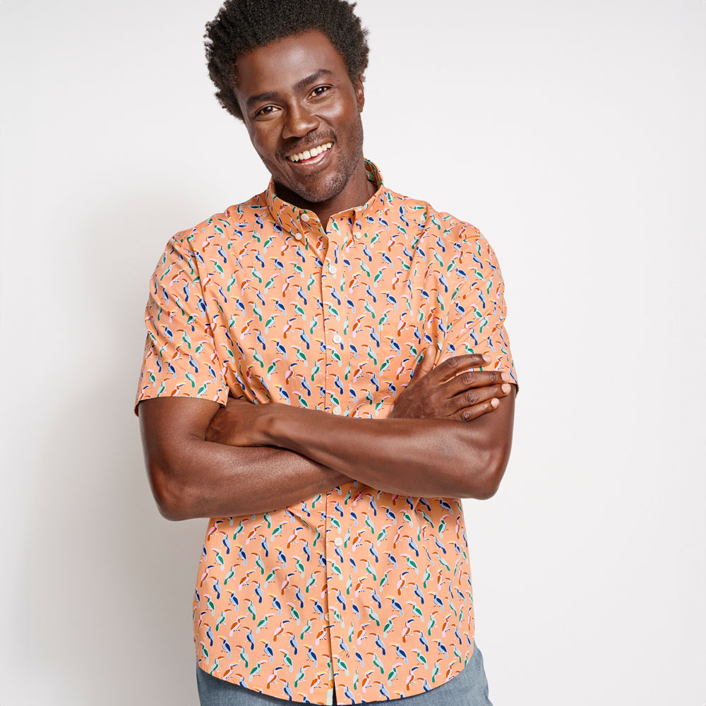 men's orange short sleeve dress shirt