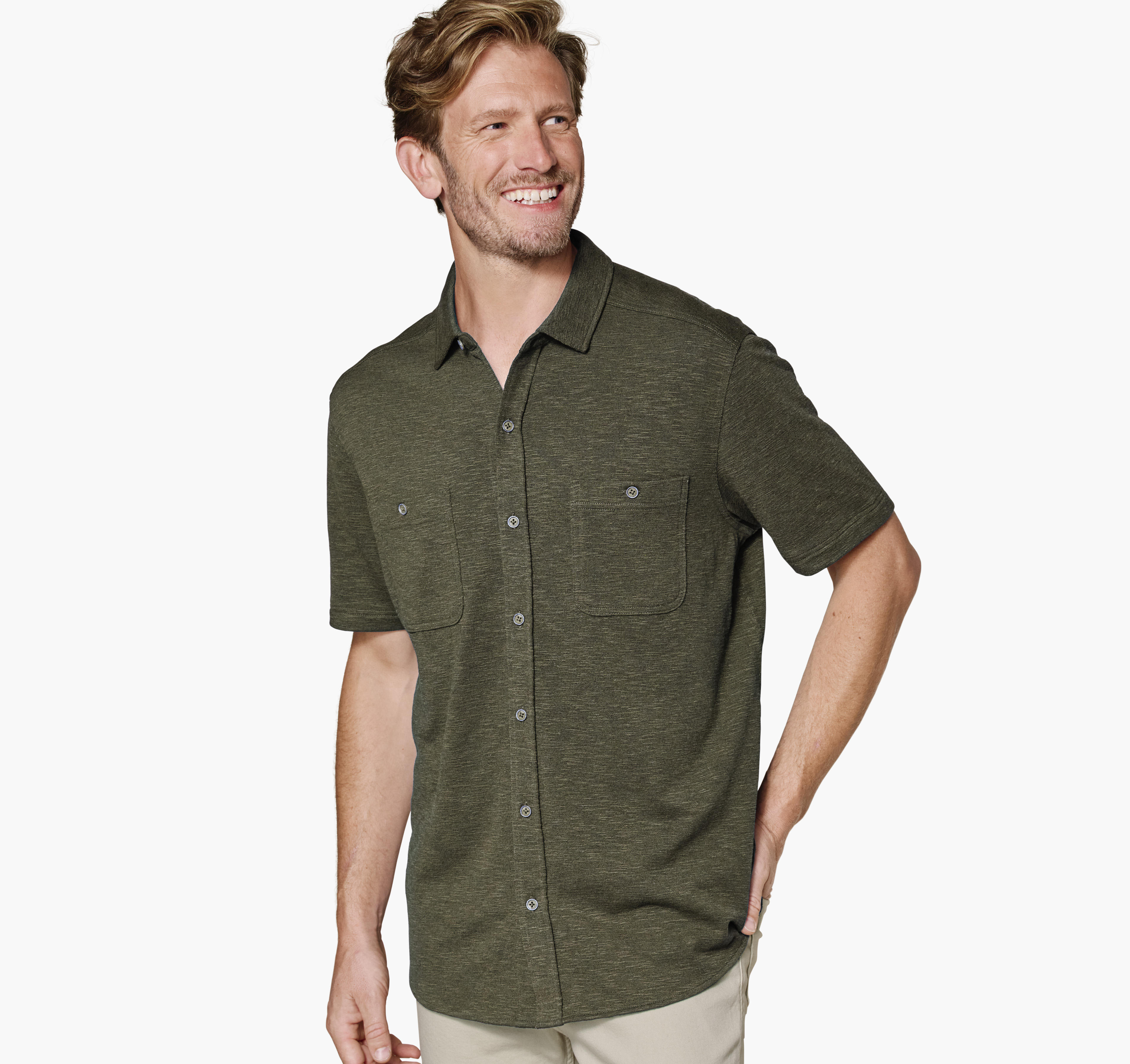 Johnston & Murphy Men's Riley Short-Sleeve Knit Shirt - Olive - Size L - Regular