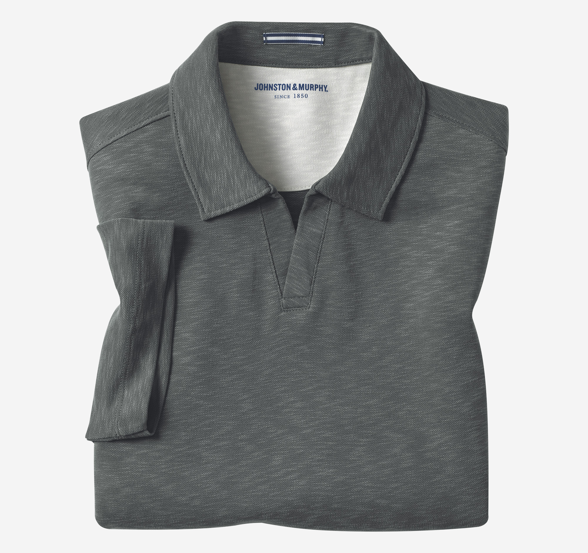 Johnston & Murphy Men's Vintage Slub V-Neck Polo - Charcoal - Size XL - Regular