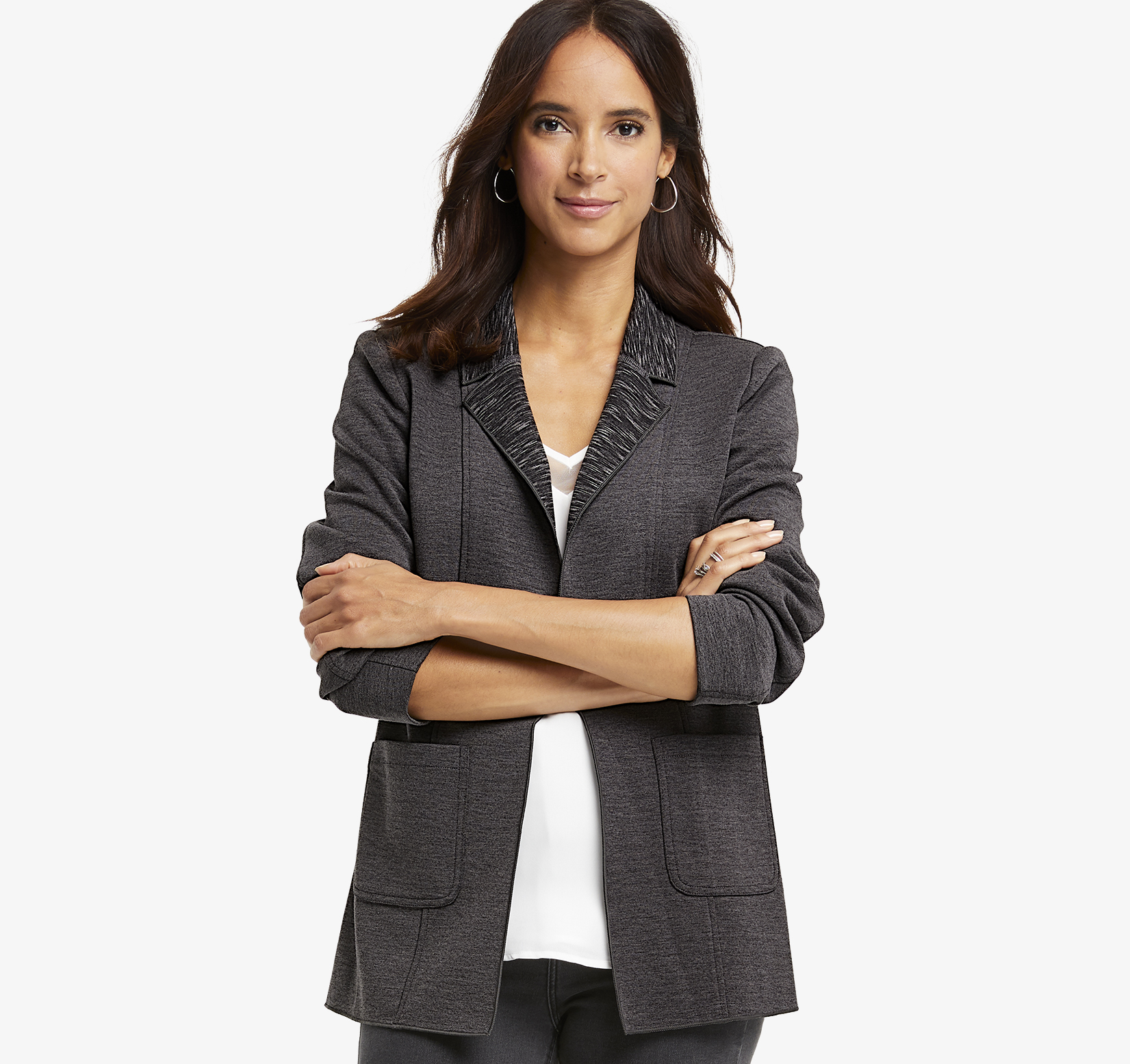 Image of Johnston & Murphy Women's Double-Face Knit Blazer - Charcoal Heather - Size XL