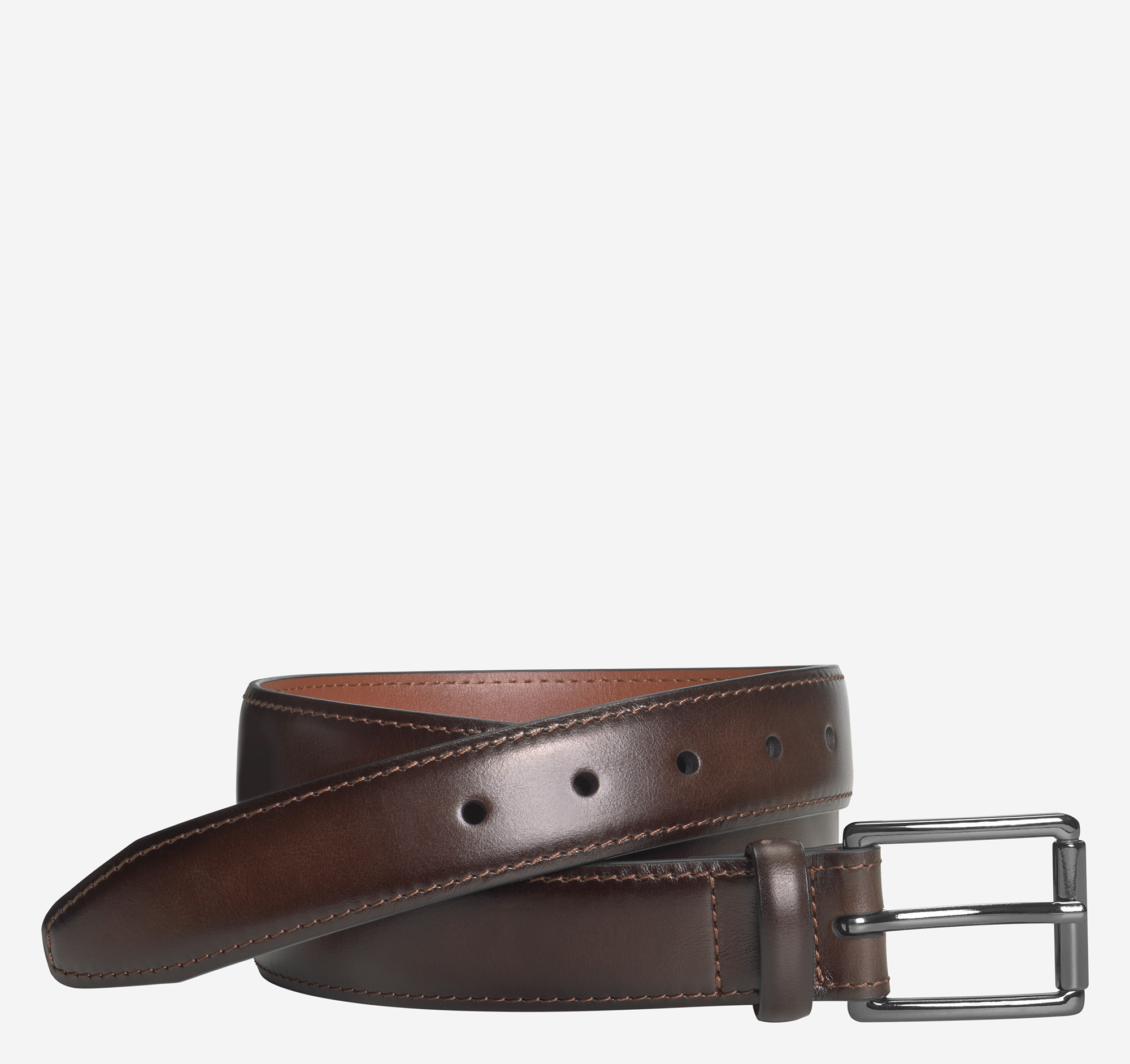 Johnston & Murphy Men's Shadow-Edged Leather Belt - Mahogany - Size 34