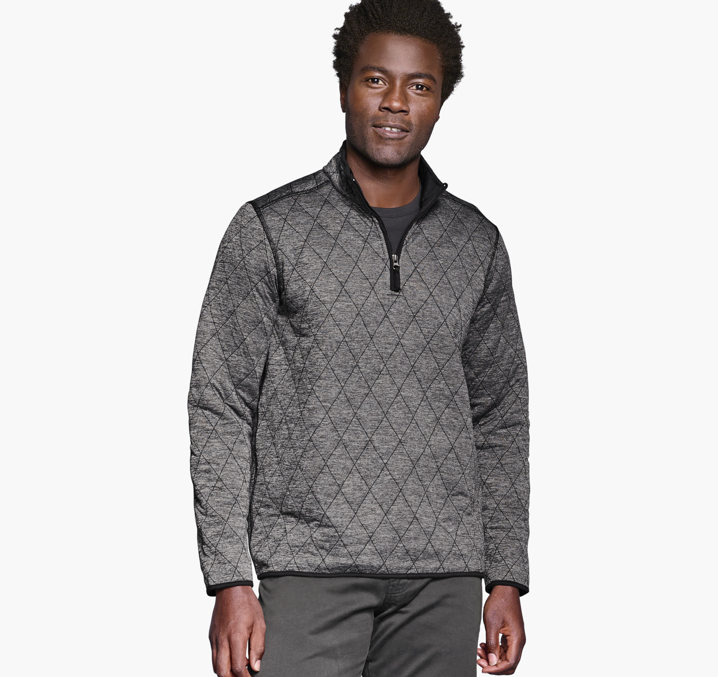 Bugatchi Men's - Diamond Quilt Performance Quarter-Zip Pullover - Black