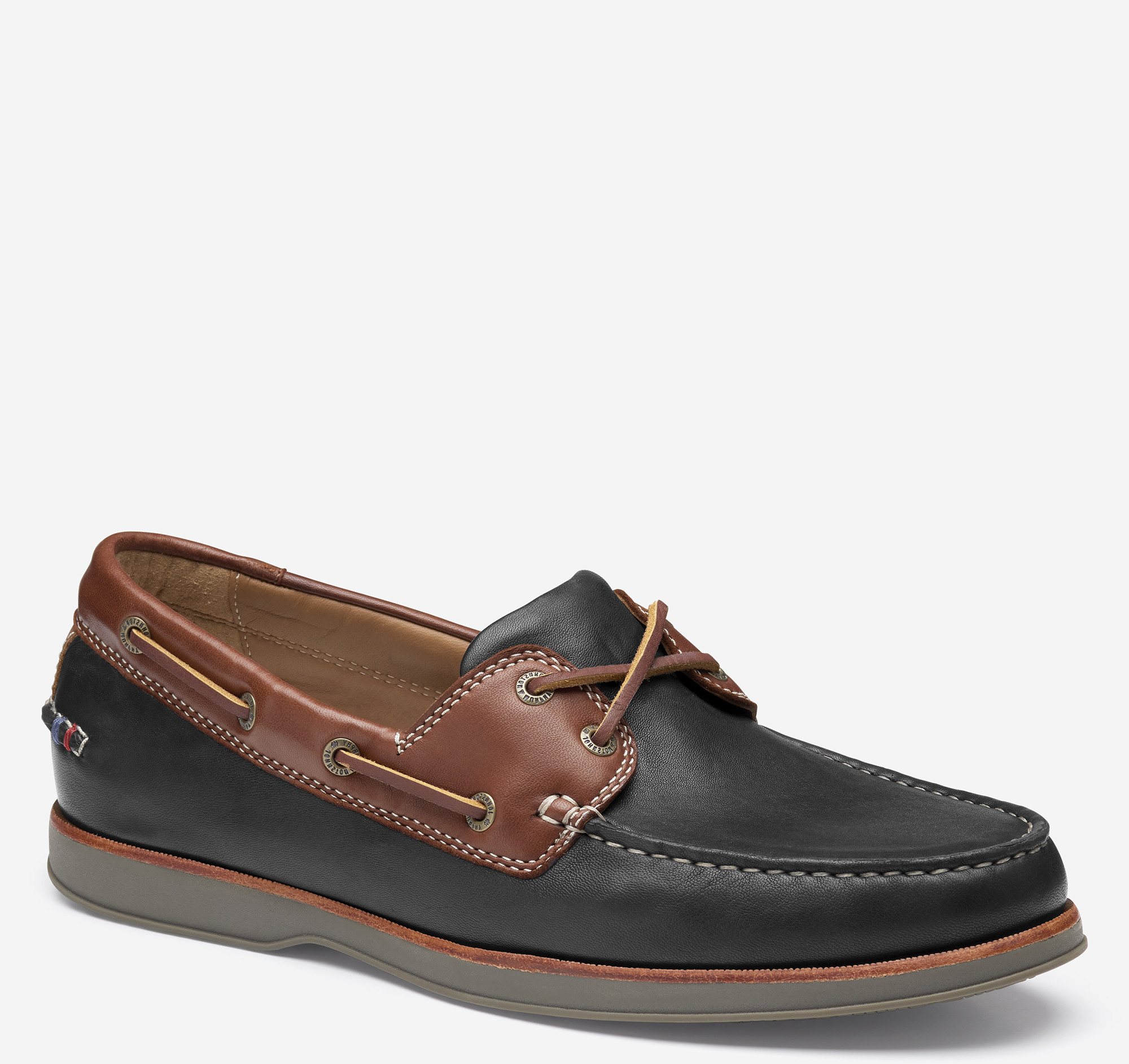 Johnston & Murphy Men's Monaco 2-Eye Boat Shoe - Black/Brown Glove Leather - Size 11 - M