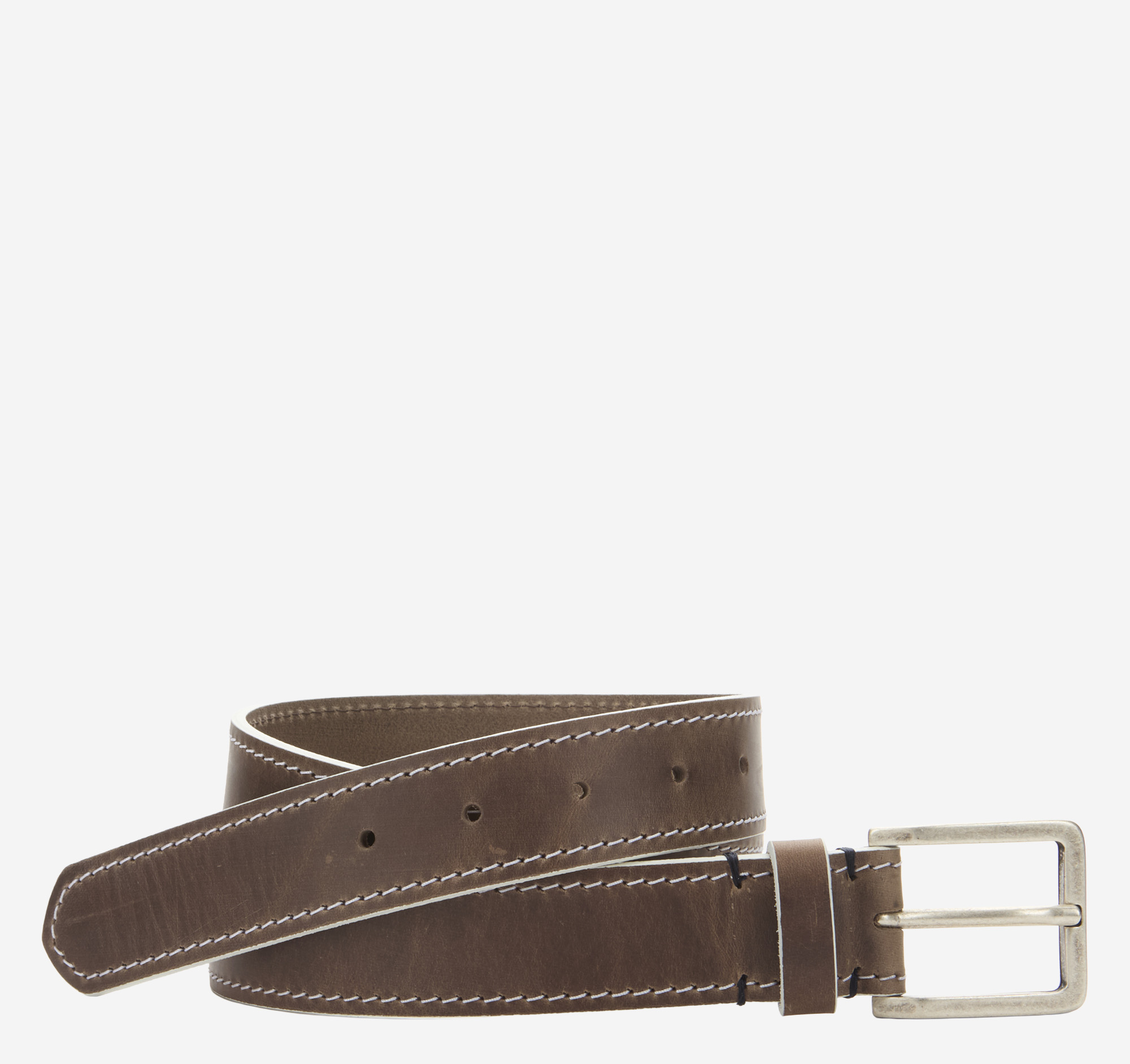 Johnston & Murphy Men's White-Edge Waxed Leather Belt - Stone - Size 44