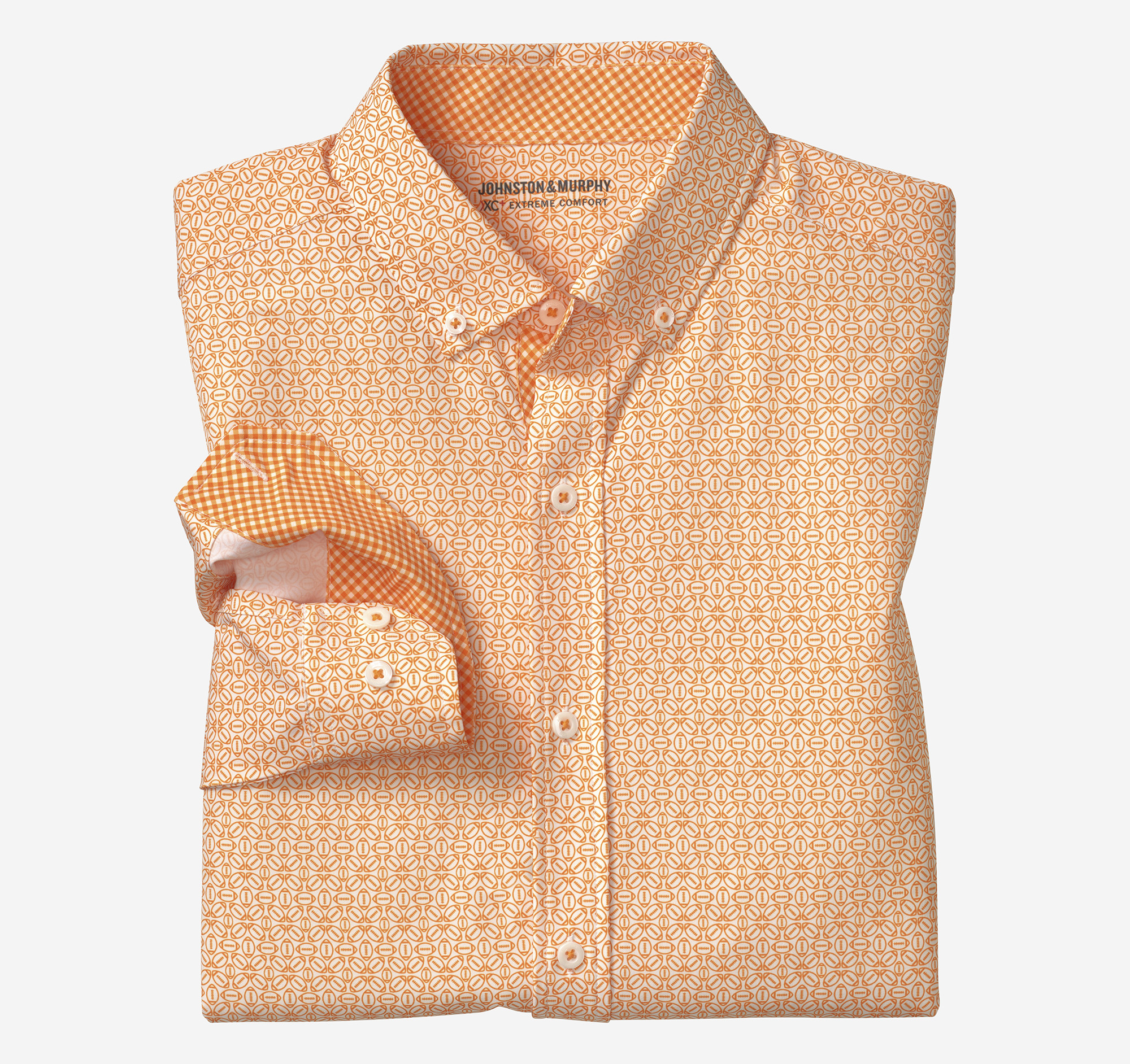 Johnston & Murphy Men's Game Day XC Long-Sleeve Football Print Shirt - Orange - Size S - Regular