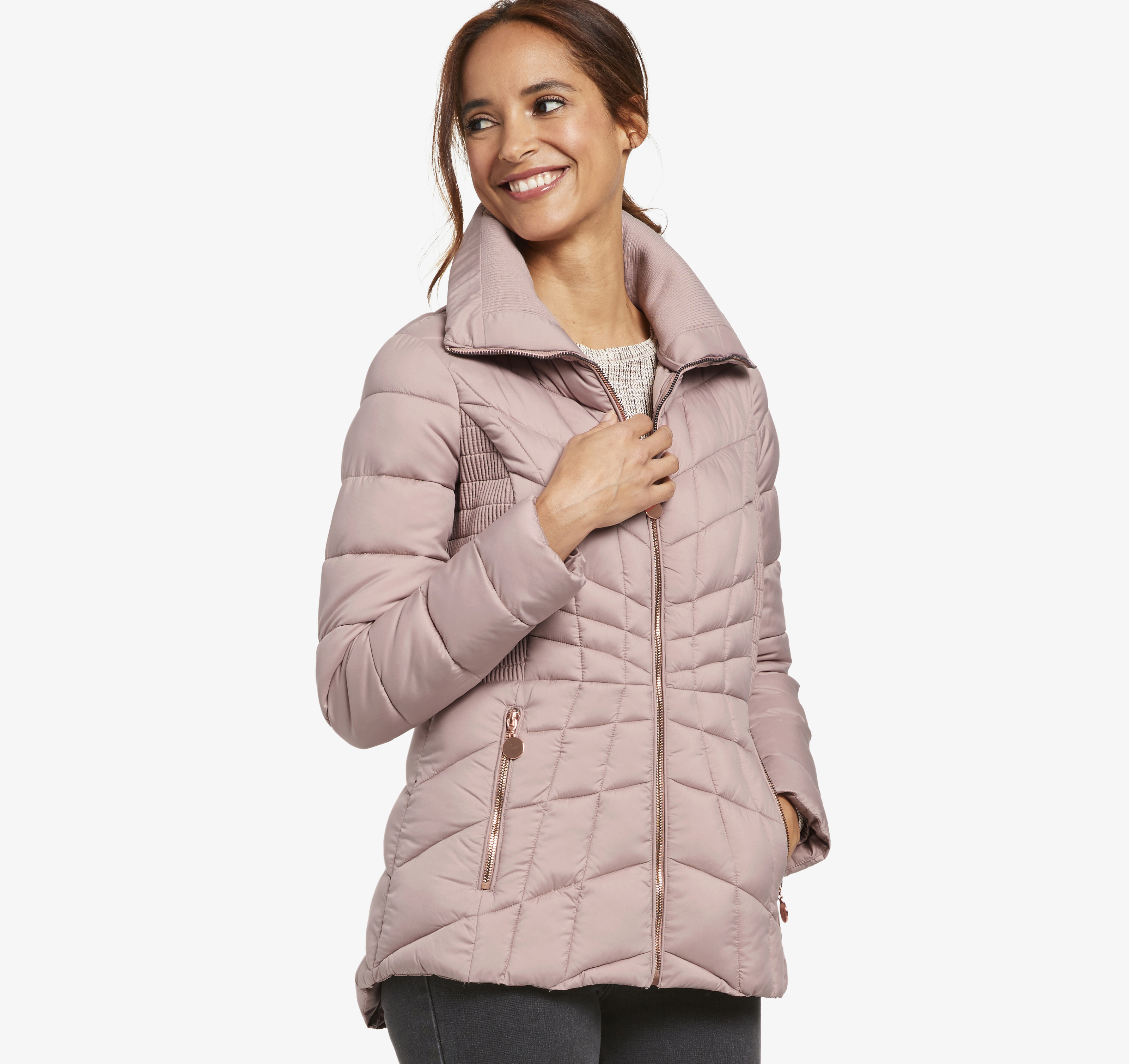 Image of Johnston & Murphy Women's Packable Quilted Jacket - Light Pink - Size L