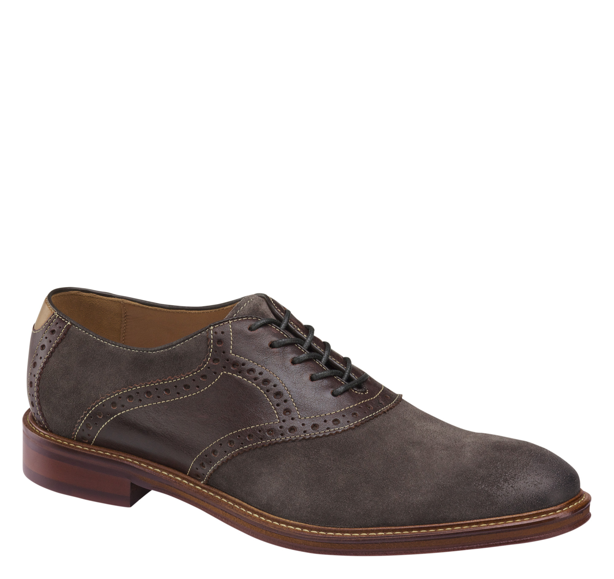 Johnston & Murphy Men's Warner Saddle Shoe - Dark Gray Italian Waxed Suede/Mahogany Full Grain