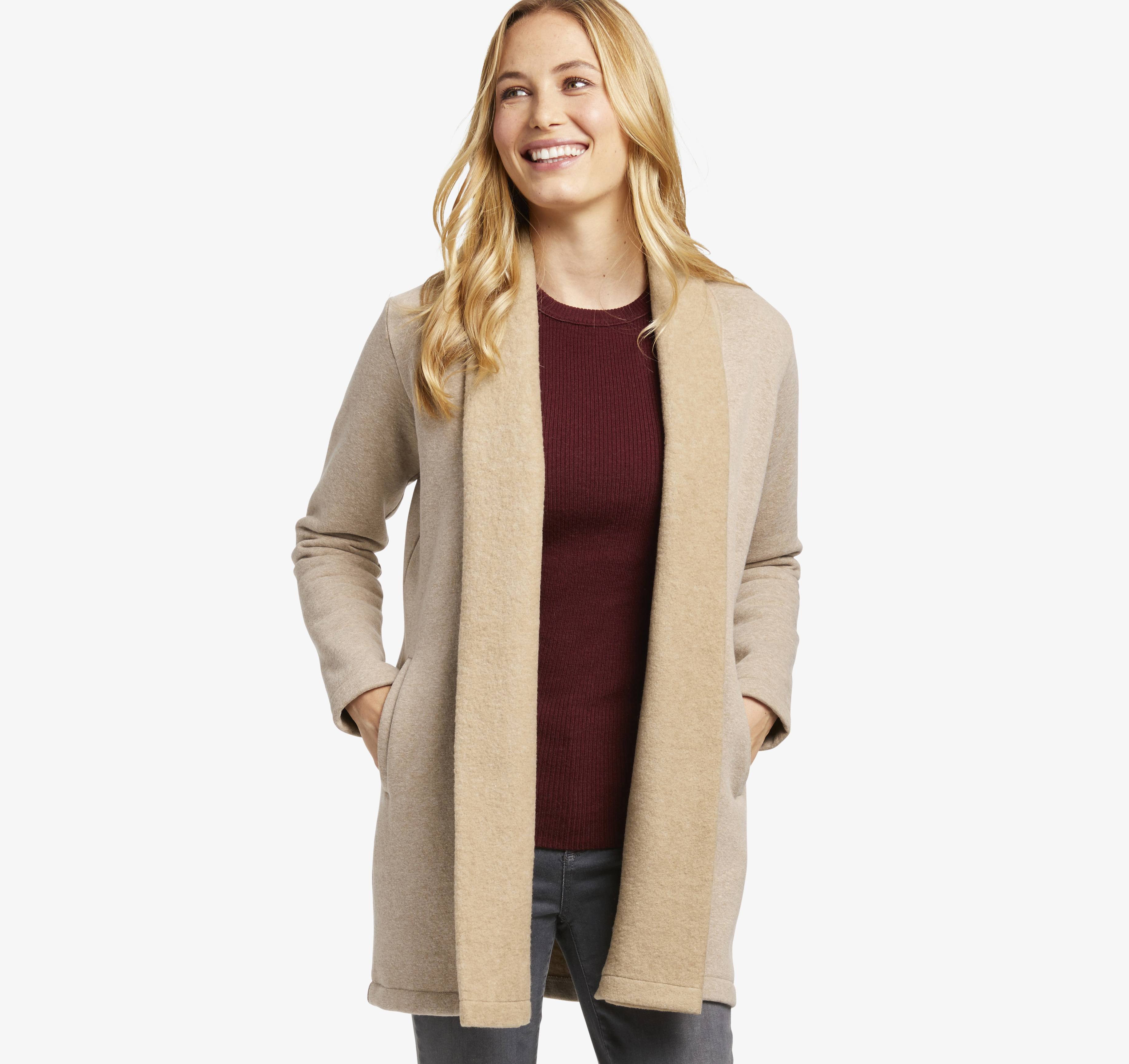 Image of Johnston & Murphy Women's Cozy Drape-Front Cardigan - Heather Oatmeal - Size XL