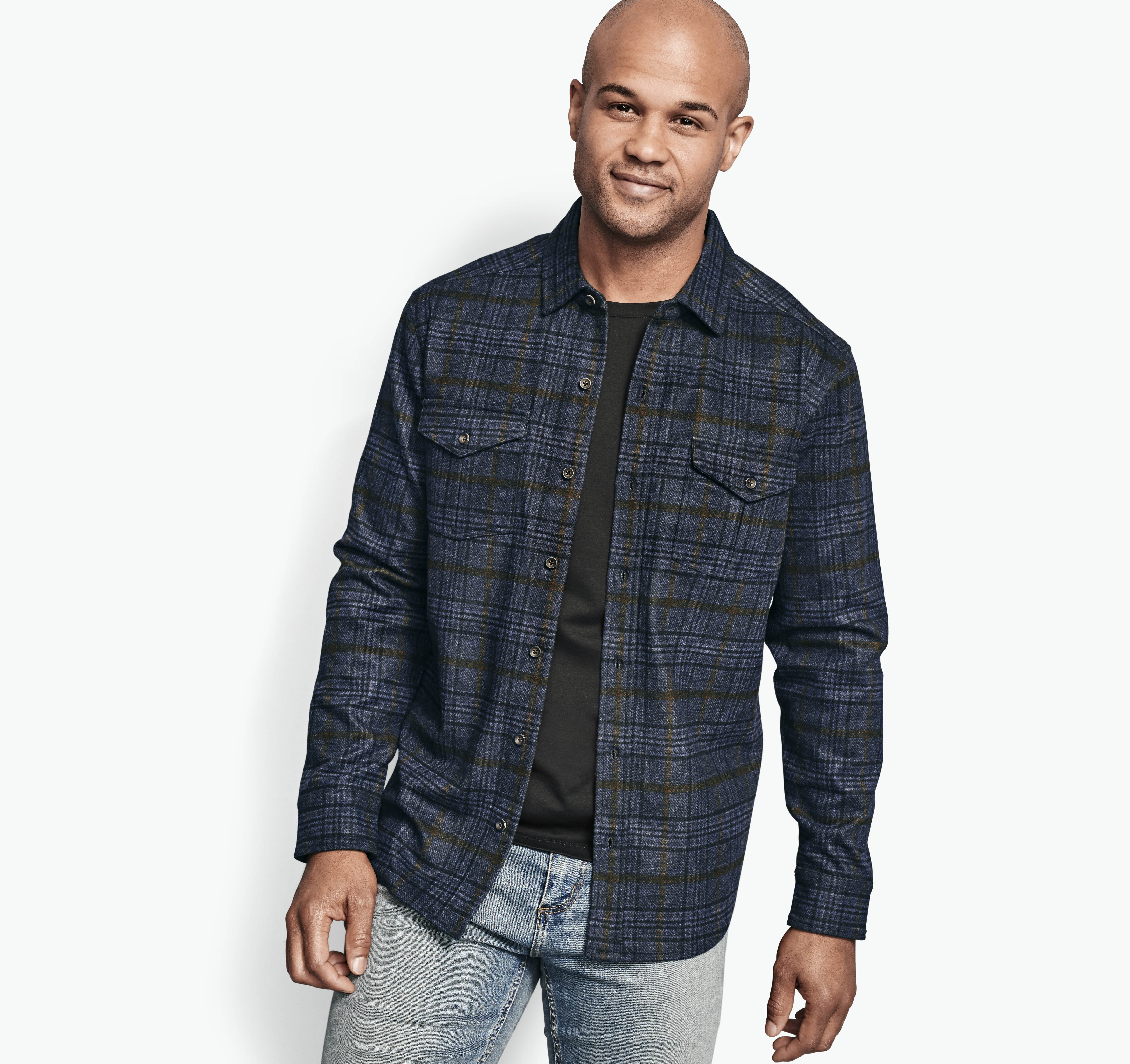 Plaid Knit Shirt Jacket Johnston & Murphy