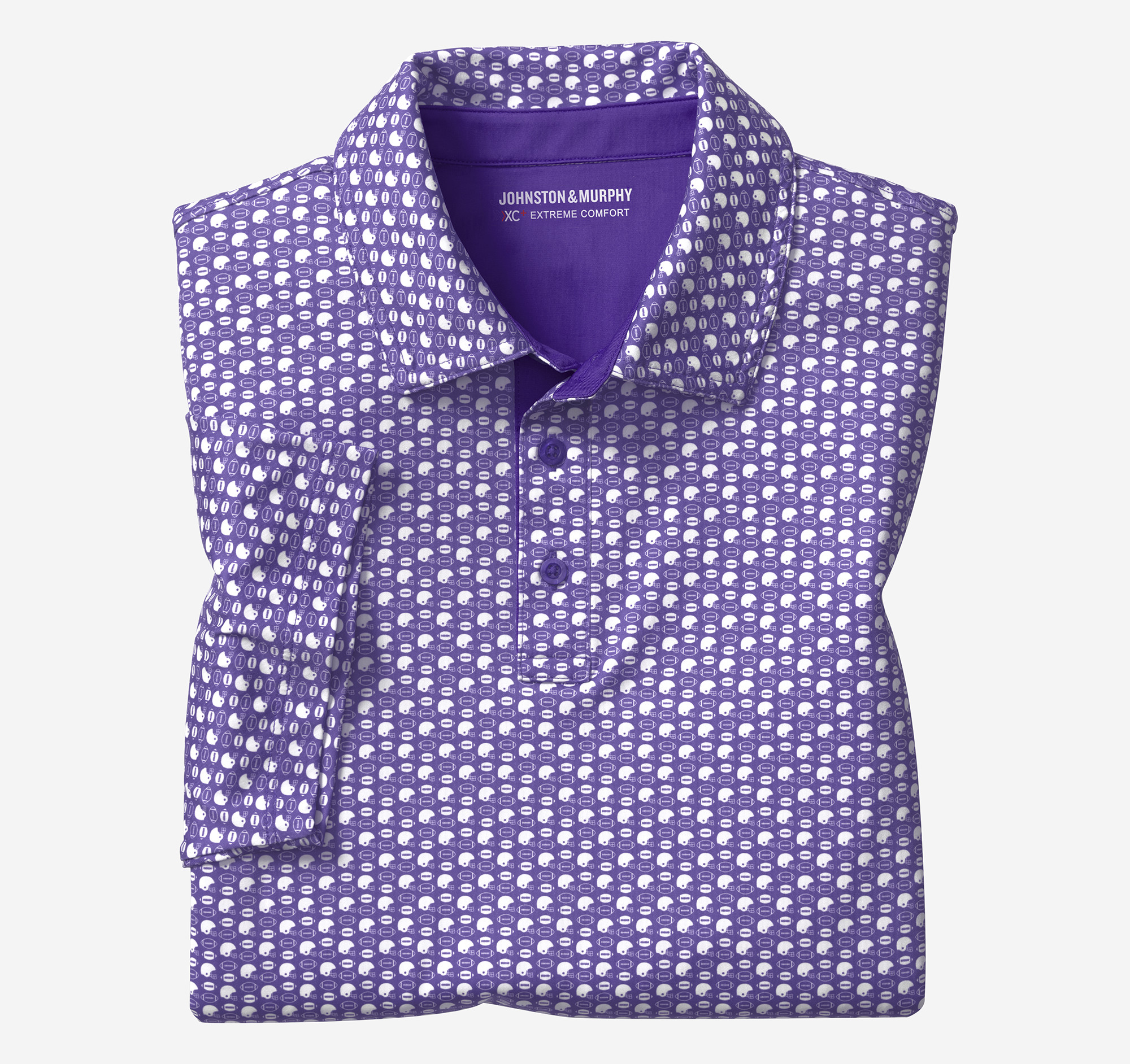 Johnston & Murphy Men's Game Day XC Helmet-and-Football Print Polo - Purple - Size XL - Regular