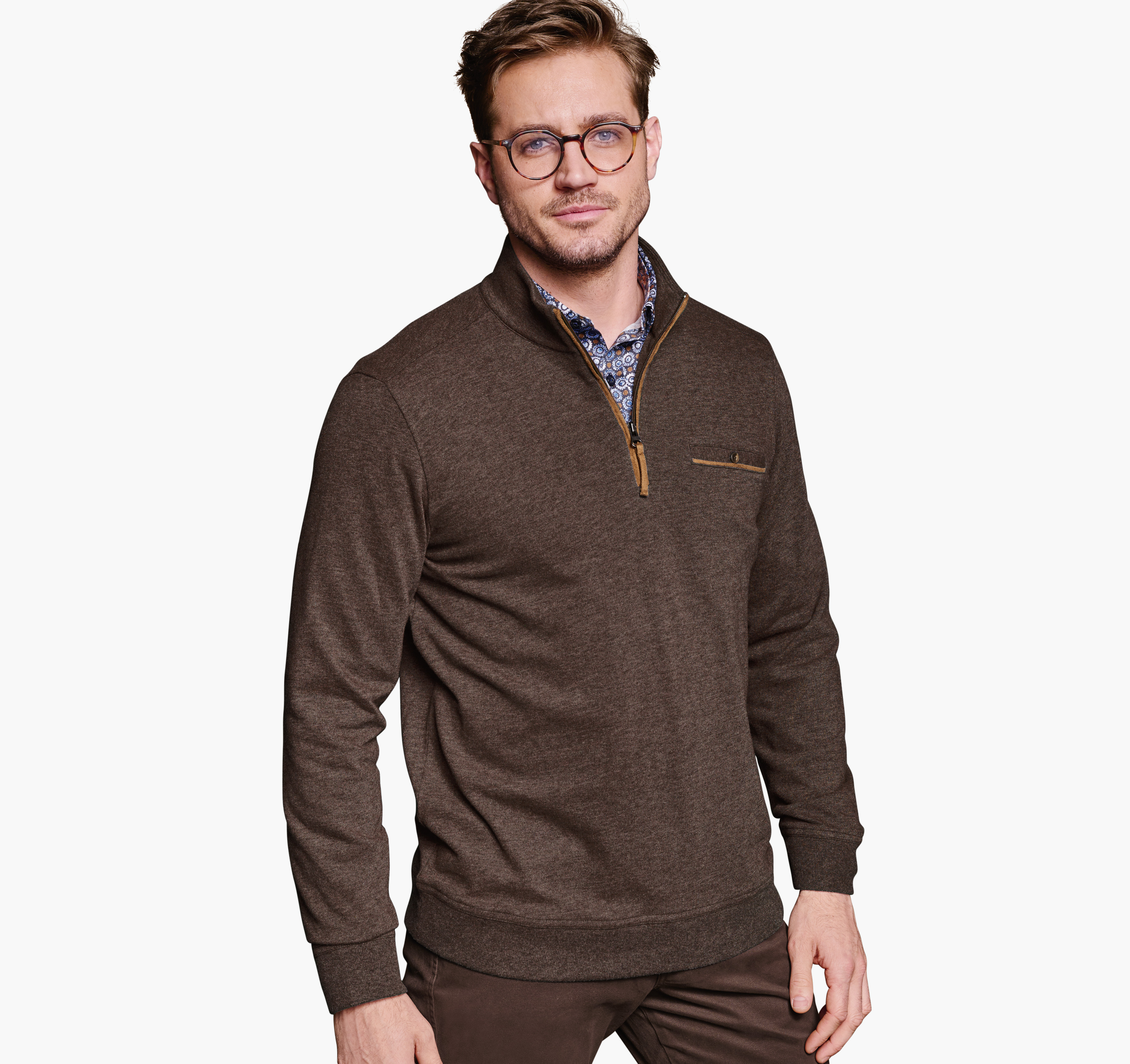 Johnston & Murphy Men's Knit Quarter-Zip - Dark Brown - Size XXL - Regular