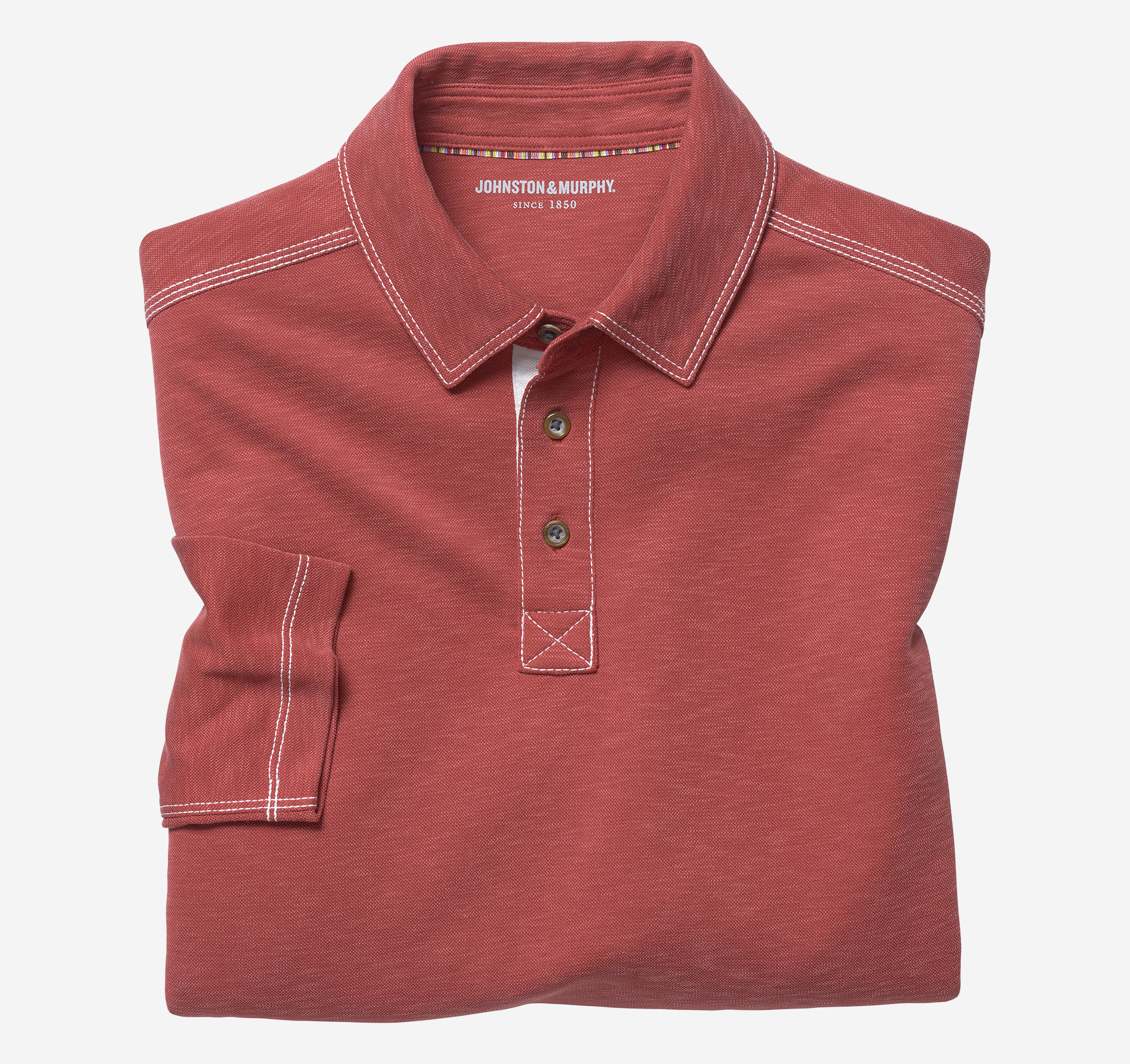 Johnston & Murphy Men's Vintage Slub Long-Sleeve Polo - Red - Size M