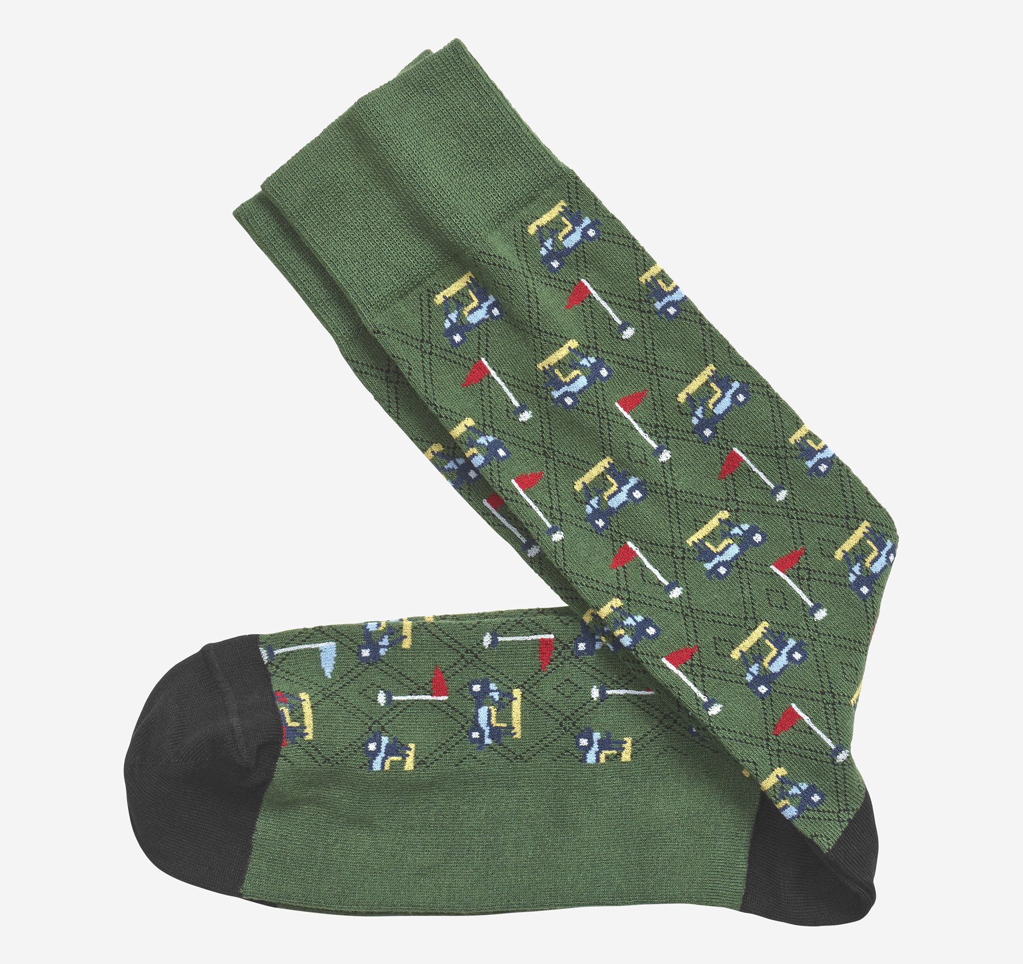 Johnston & Murphy Men's Novelty Socks - Green Golf Carts - Size EACH