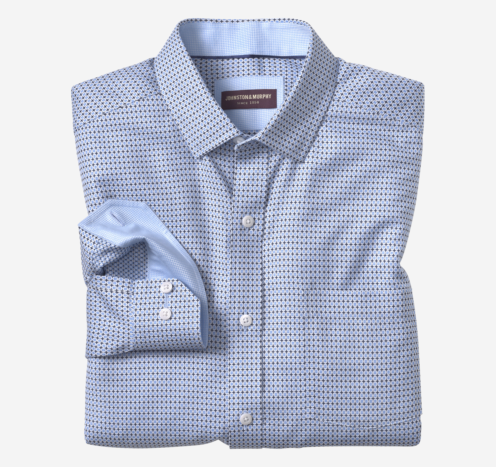 johnston & murphy Non-Iron Dress Shirt Blue Outlined Squares on