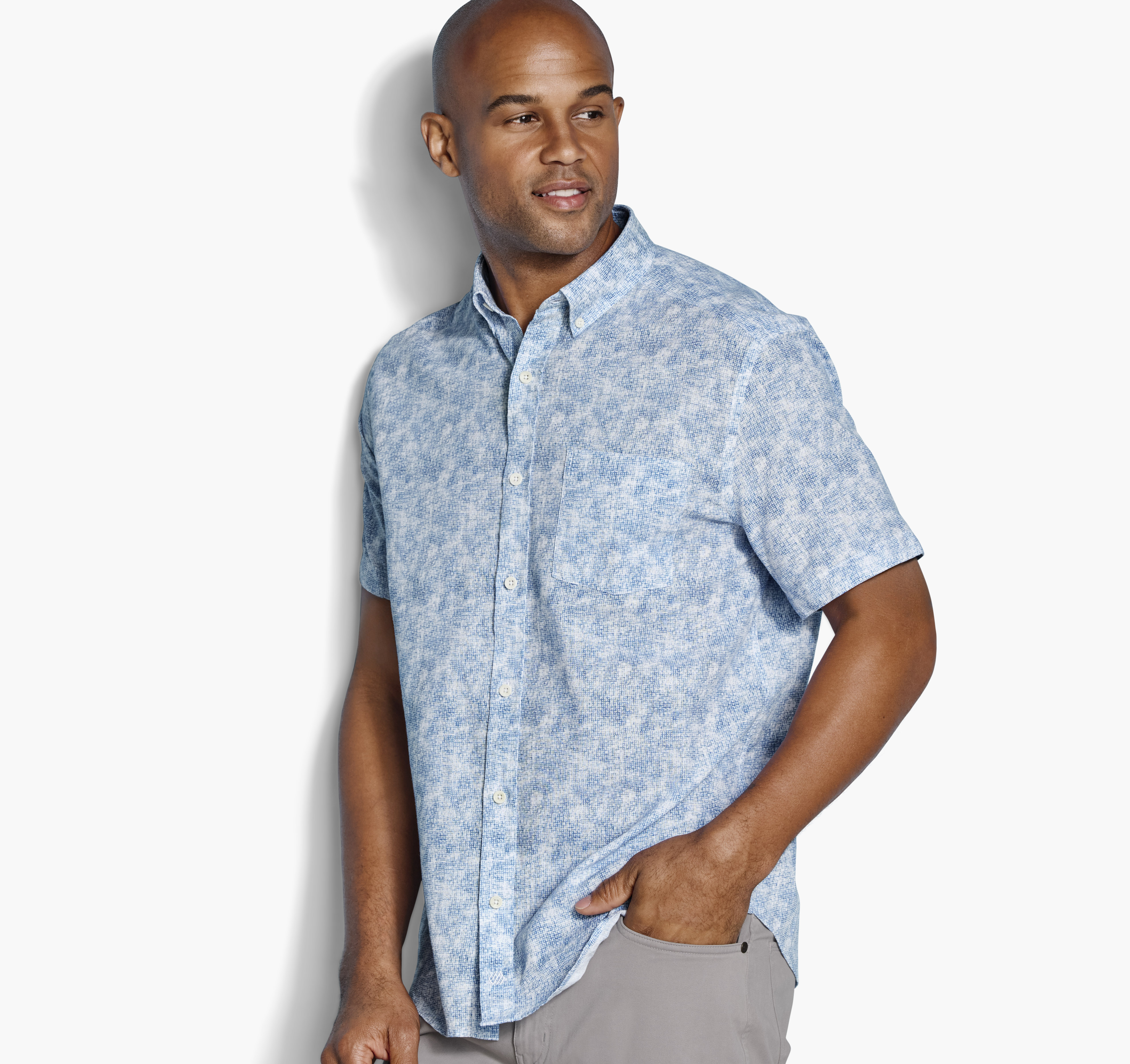 Johnston & Murphy Men's Hampton Short-Sleeve Shirt - Blue Ombré Grid - Size XXL - Regular
