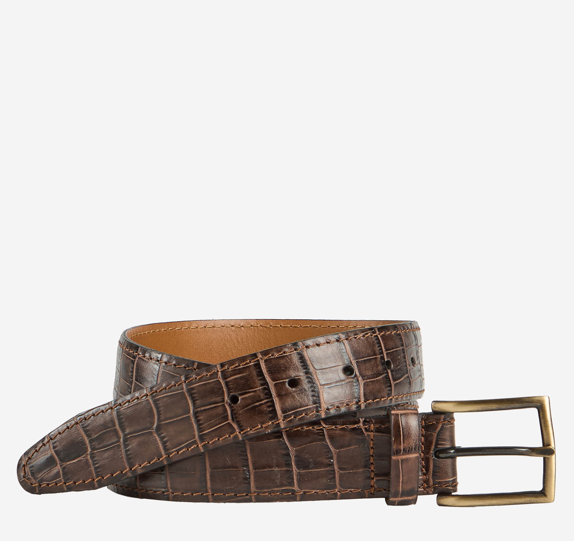 johnston & murphy Double Self-Stitch Belt Brown Factory Sale