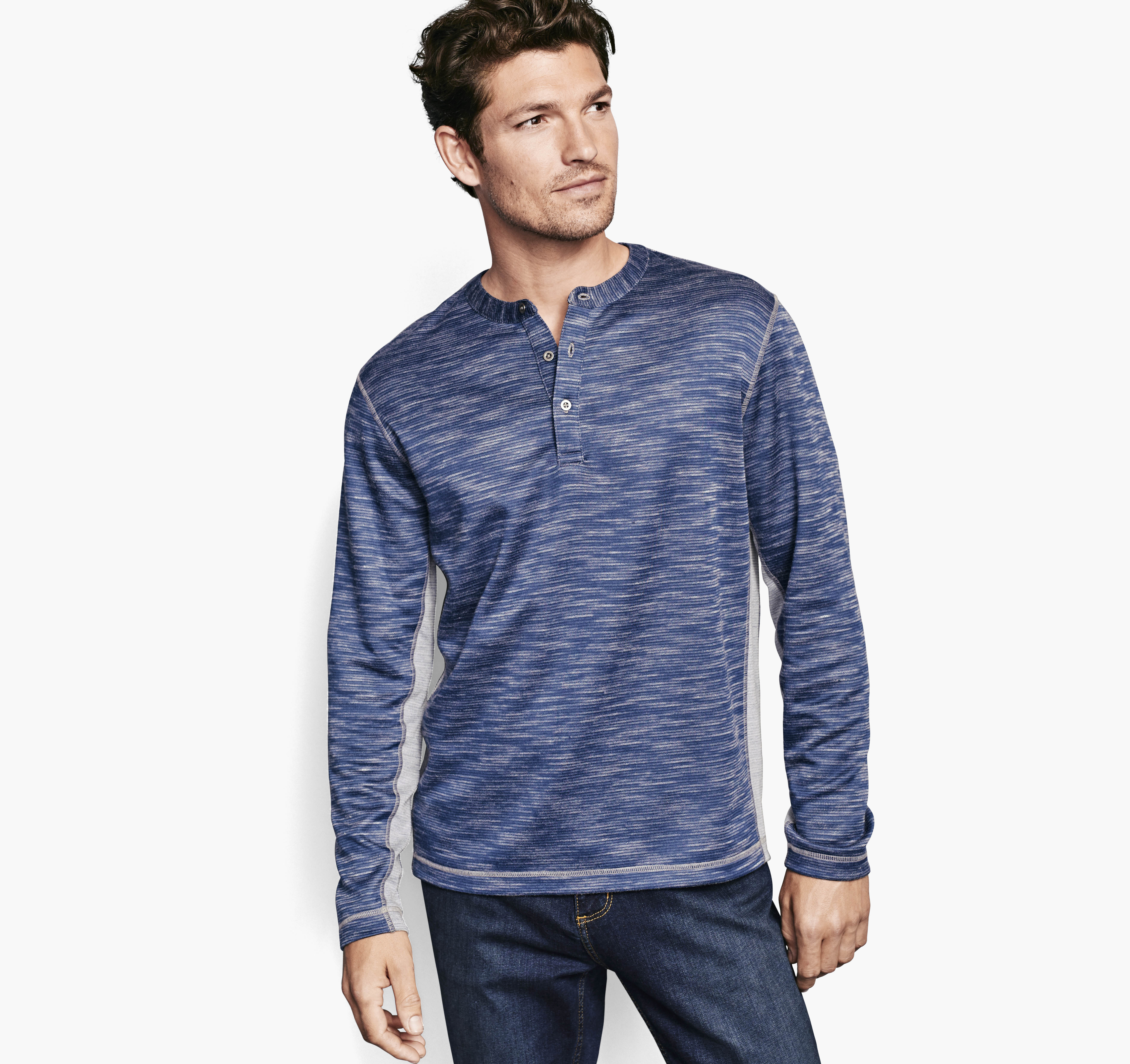 Striated Knit Henley image number null