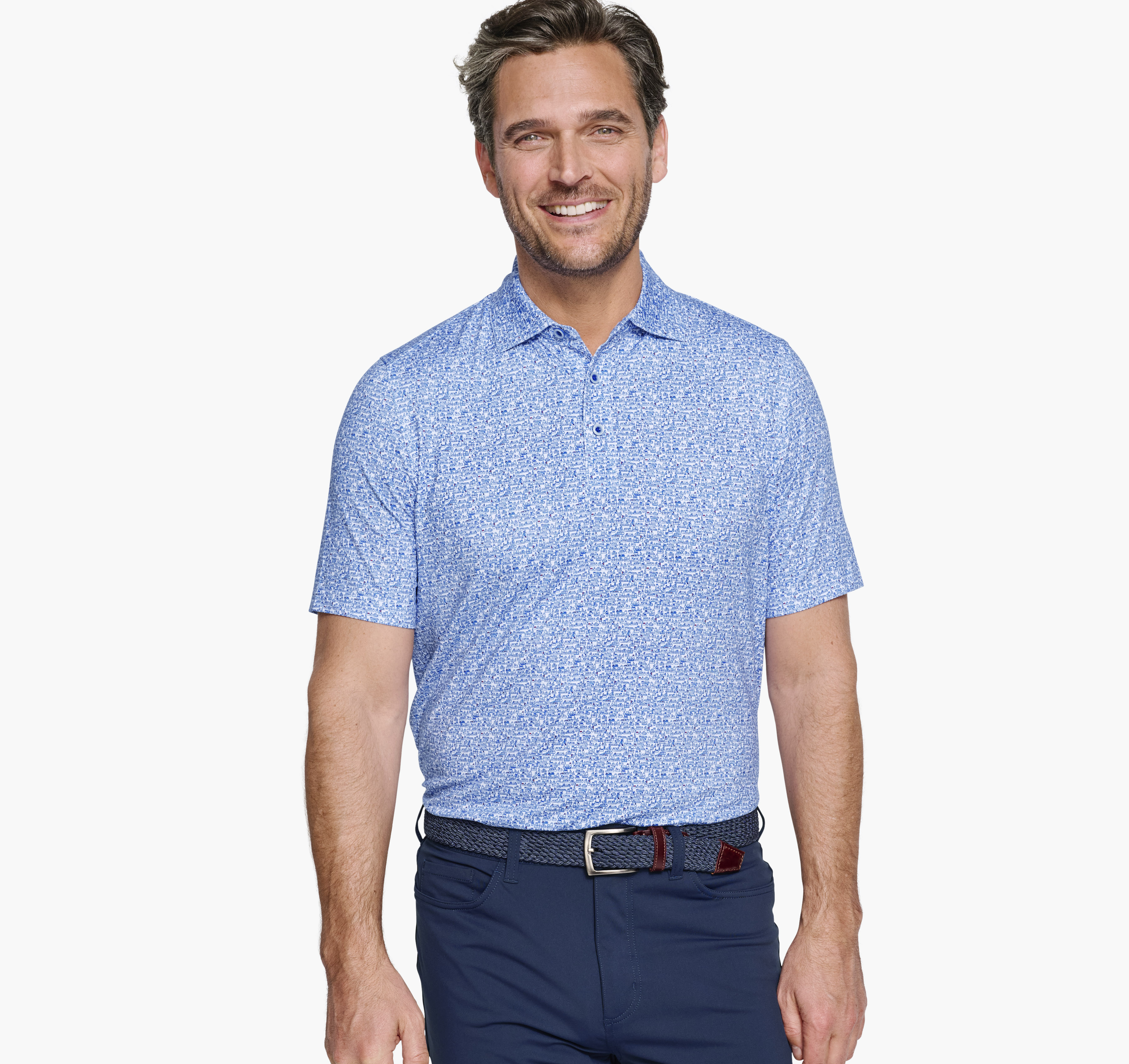Johnston & Murphy Men's XC4 Performance Print Polos Cool Degree - White/Navy Boat - Size XXL - Regular