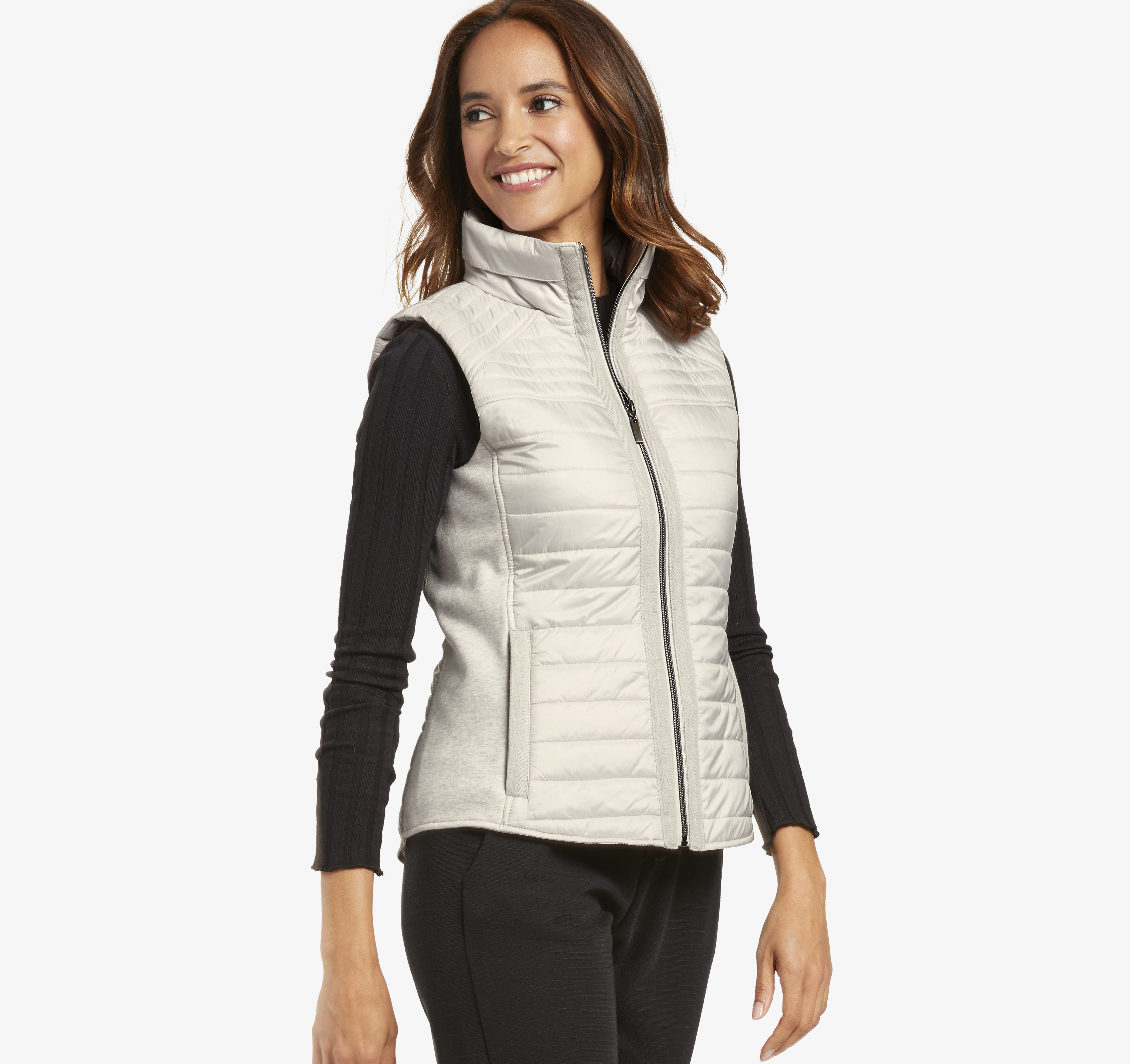 Image of Johnston & Murphy Women's Channel-Quilted Vest - Light Gray - Size M