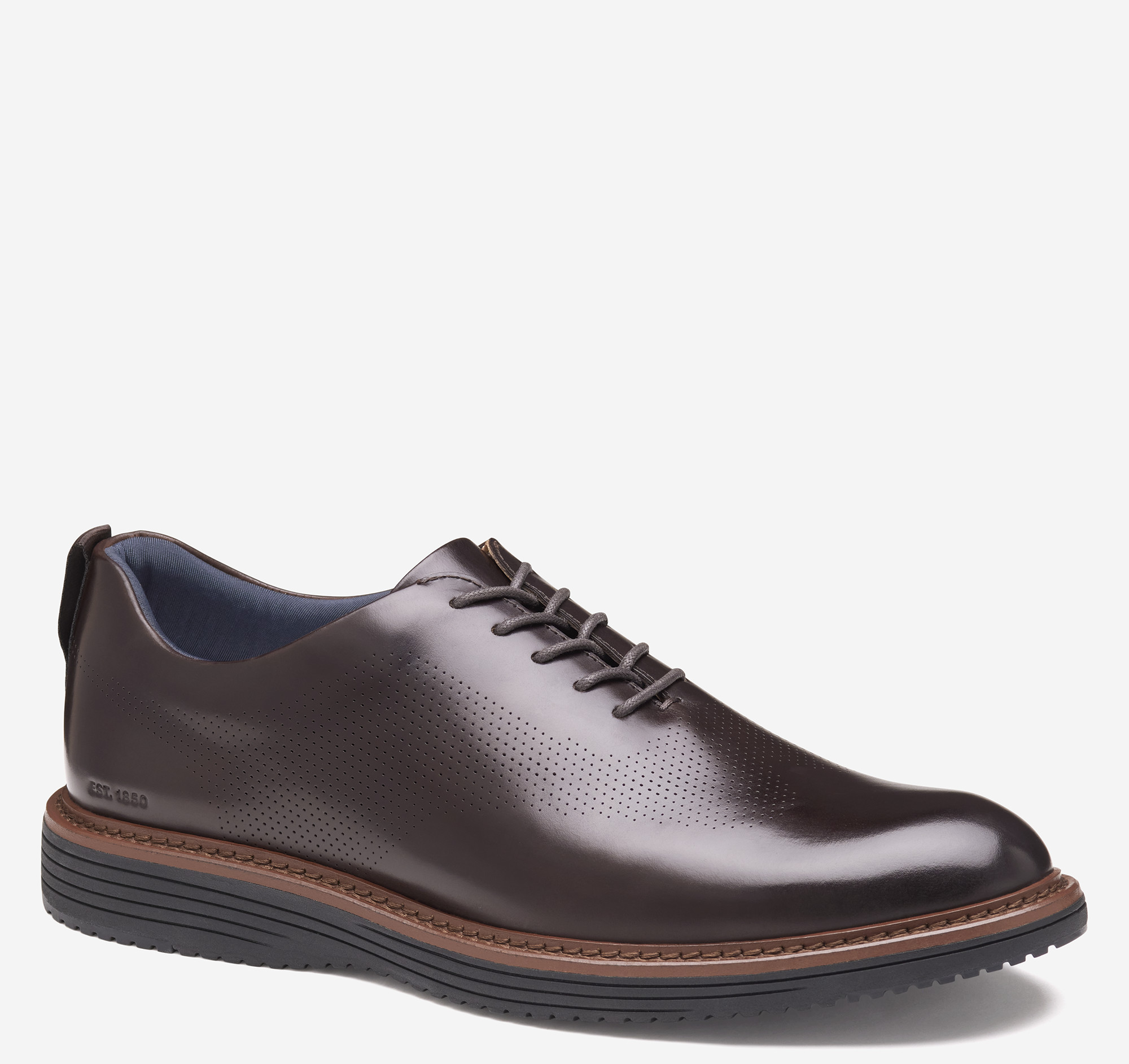 Johnston & Murphy Men's Upton One-Piece Perfed Plain Toe - Mahogany Full Grain Leather - Size 8 - M