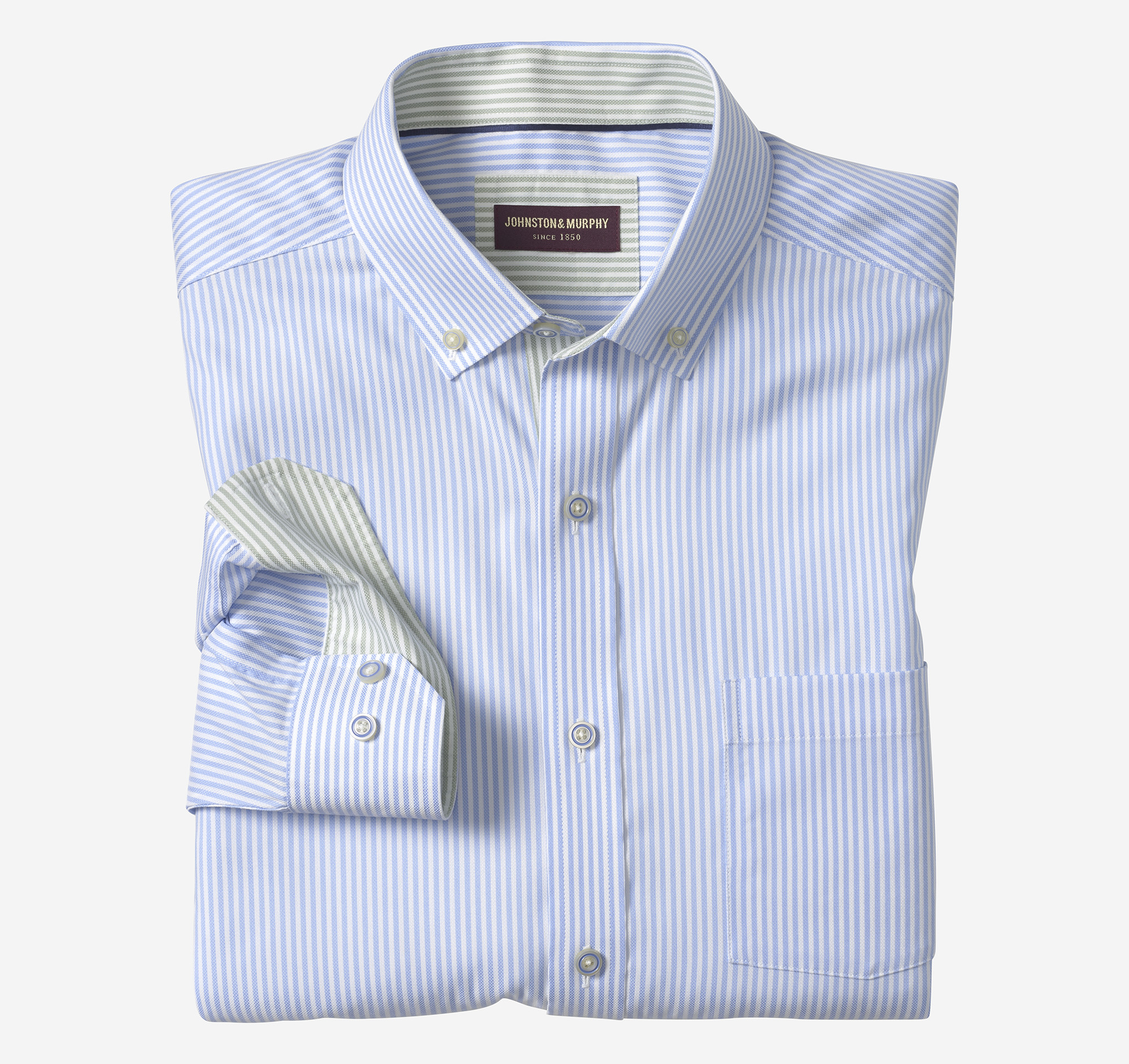 Johnston & Murphy Men's Ovation Non-Iron Oxford Shirt - Blue Striped - Size M - Regular
