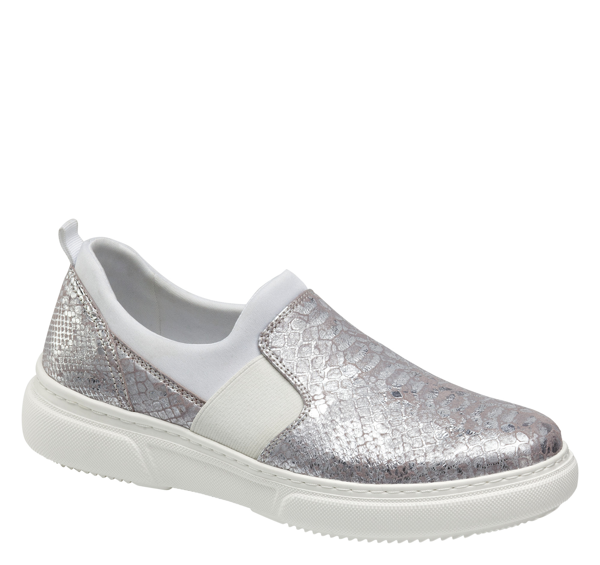 Johnston & Murphy Women's Noelle - Silver Metallic Snake-Print Leather