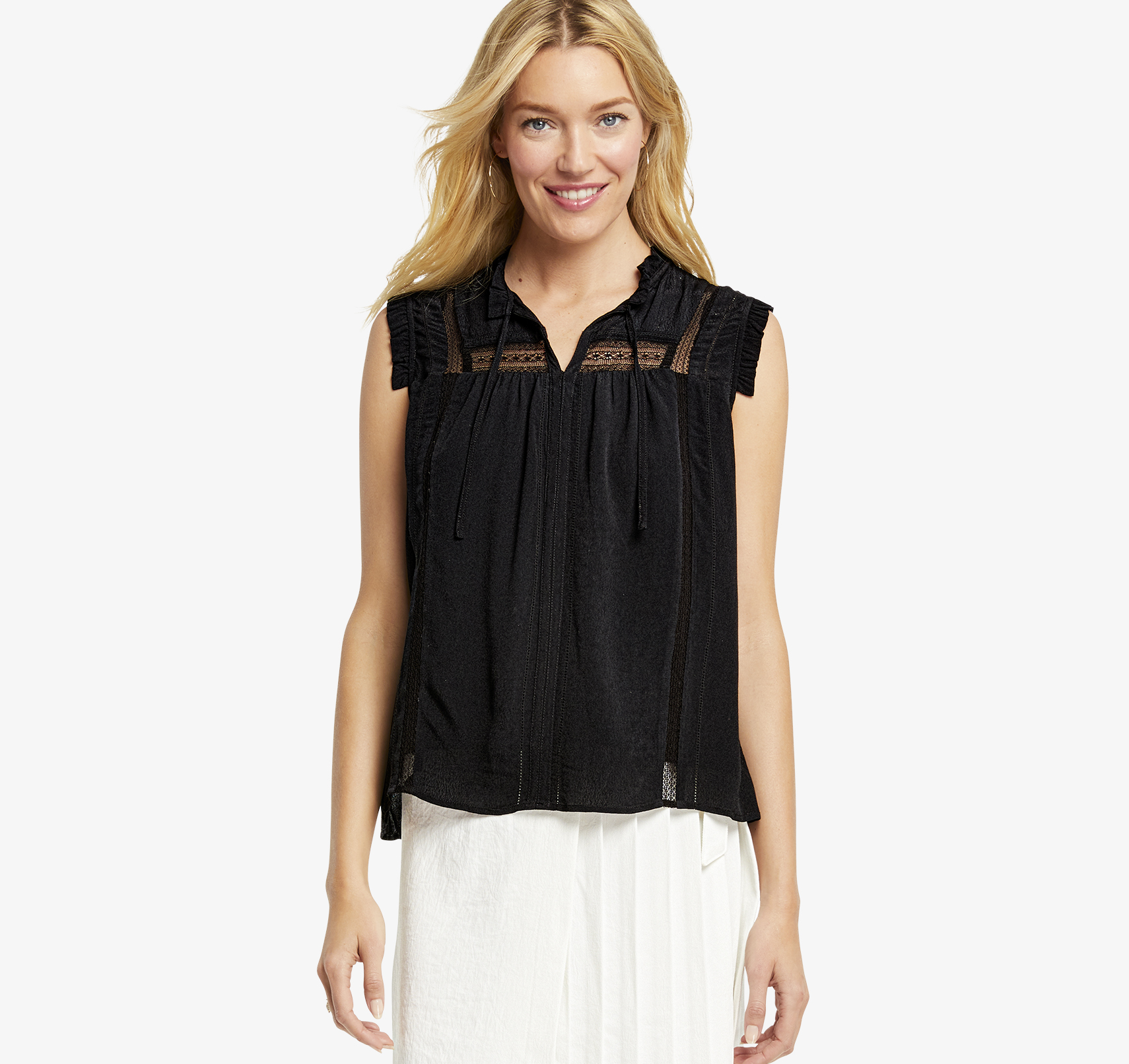 Image of Johnston & Murphy Women's Sleeveless Peasant Top - Black - Size M