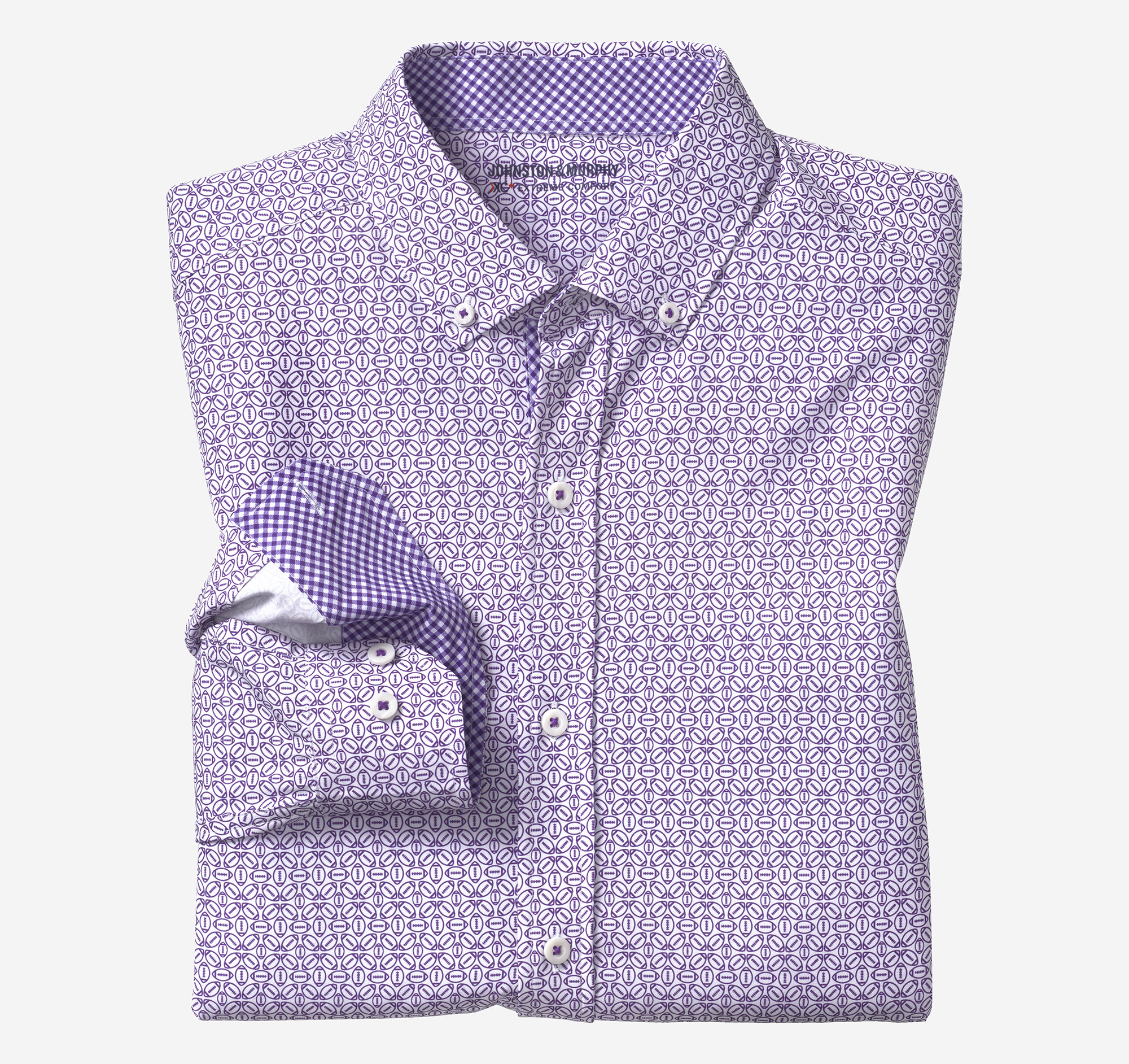 Johnston & Murphy Men's Game Day XC Long-Sleeve Football Print Shirt - Purple - Size XL - Regular