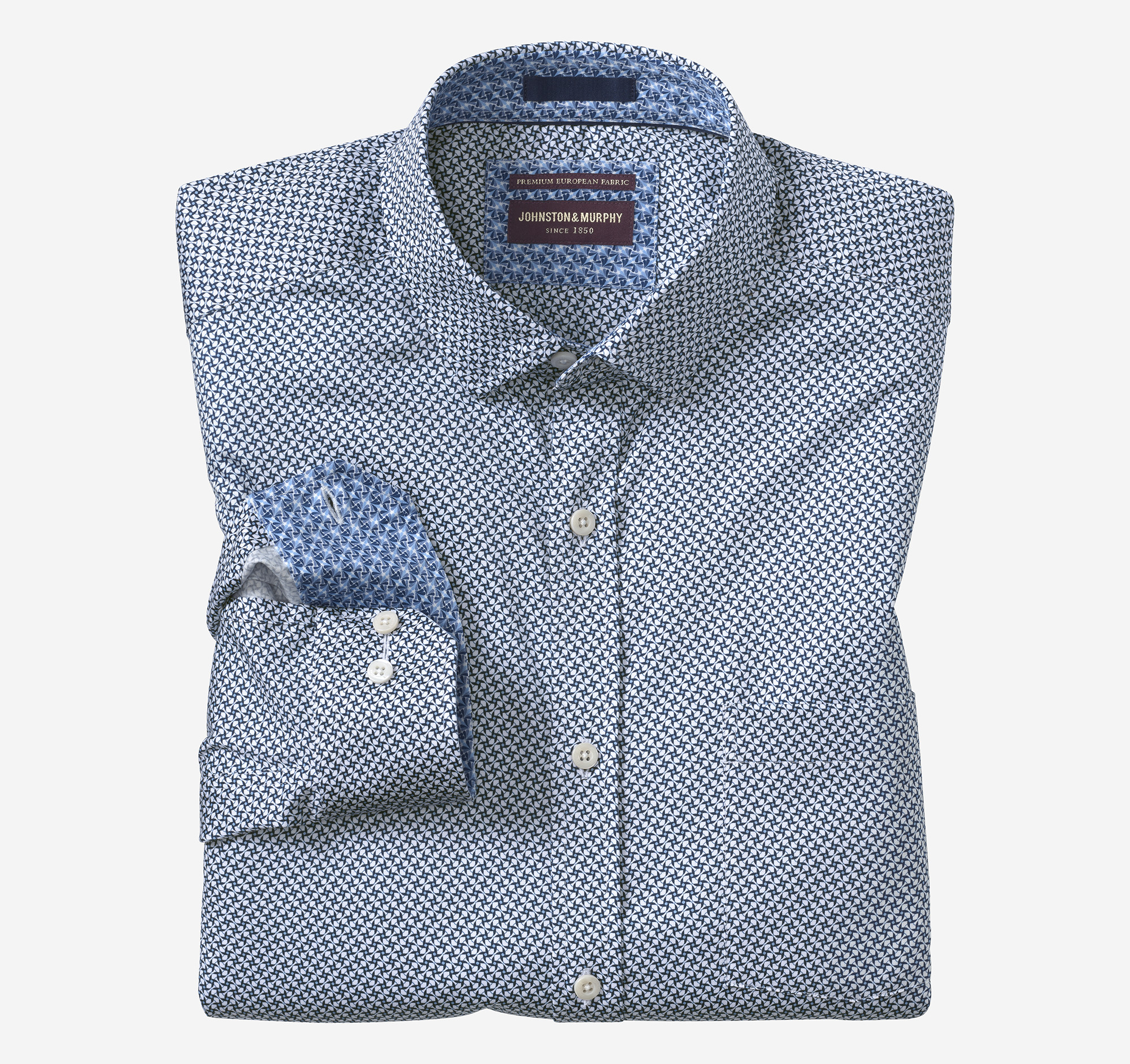 Johnston & Murphy Men's Logan Printed Long-Sleeve Shirt - White/Navy Fan - Size 3XL - Regular