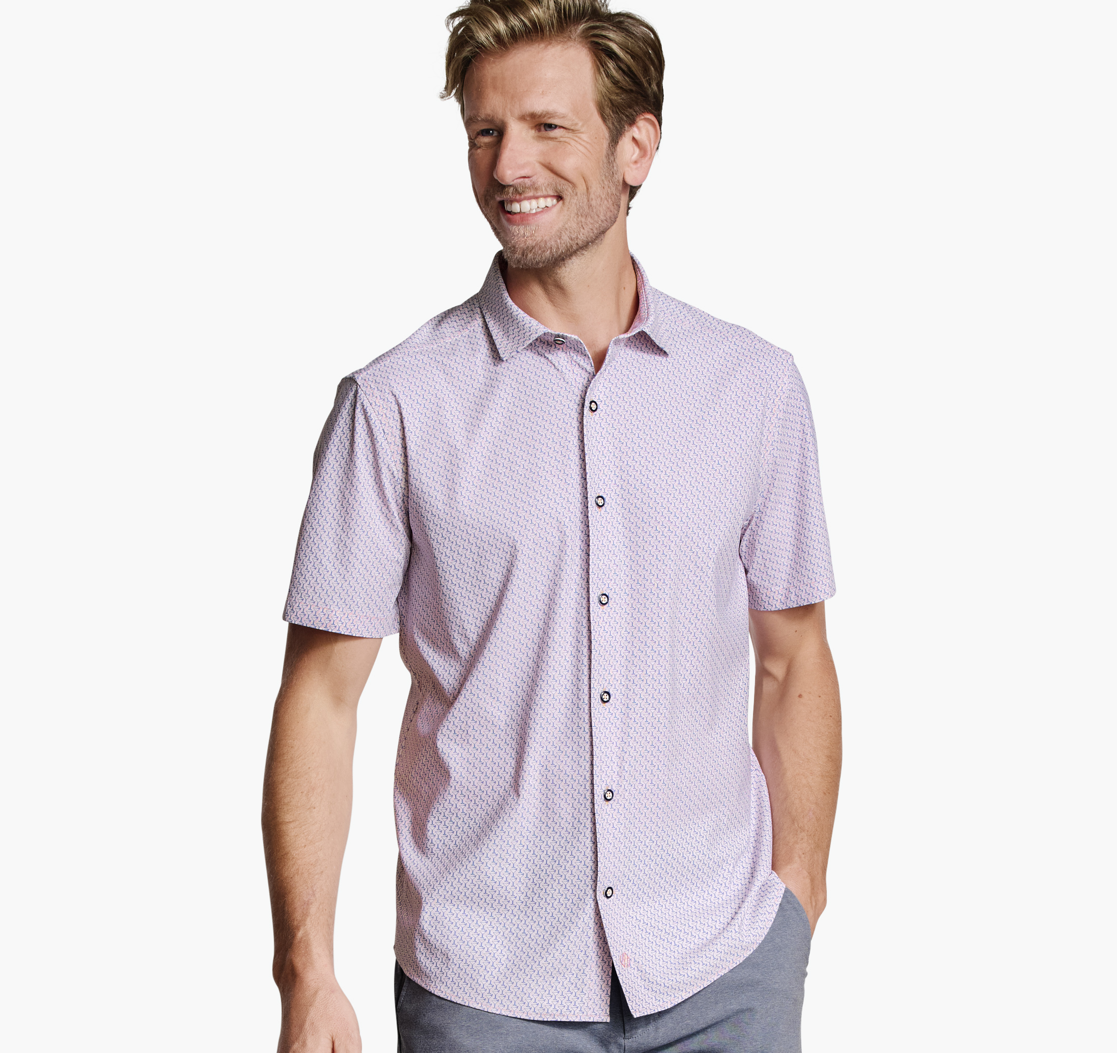 Johnston & Murphy Men's XC Motion Short-Sleeve Print Knit Shirt - Apricot Martini - Size M - Regular